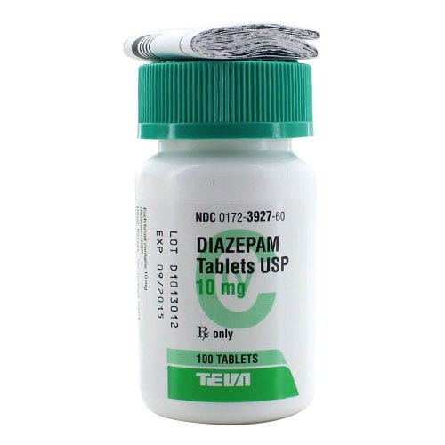 Diazepam 10mg, 100 Count Tablets