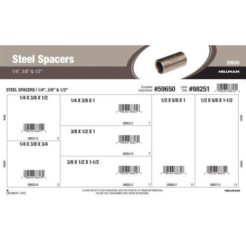 Steel Spacers Assortment (1/4", 3/8" & 1/2" Inner diameter)