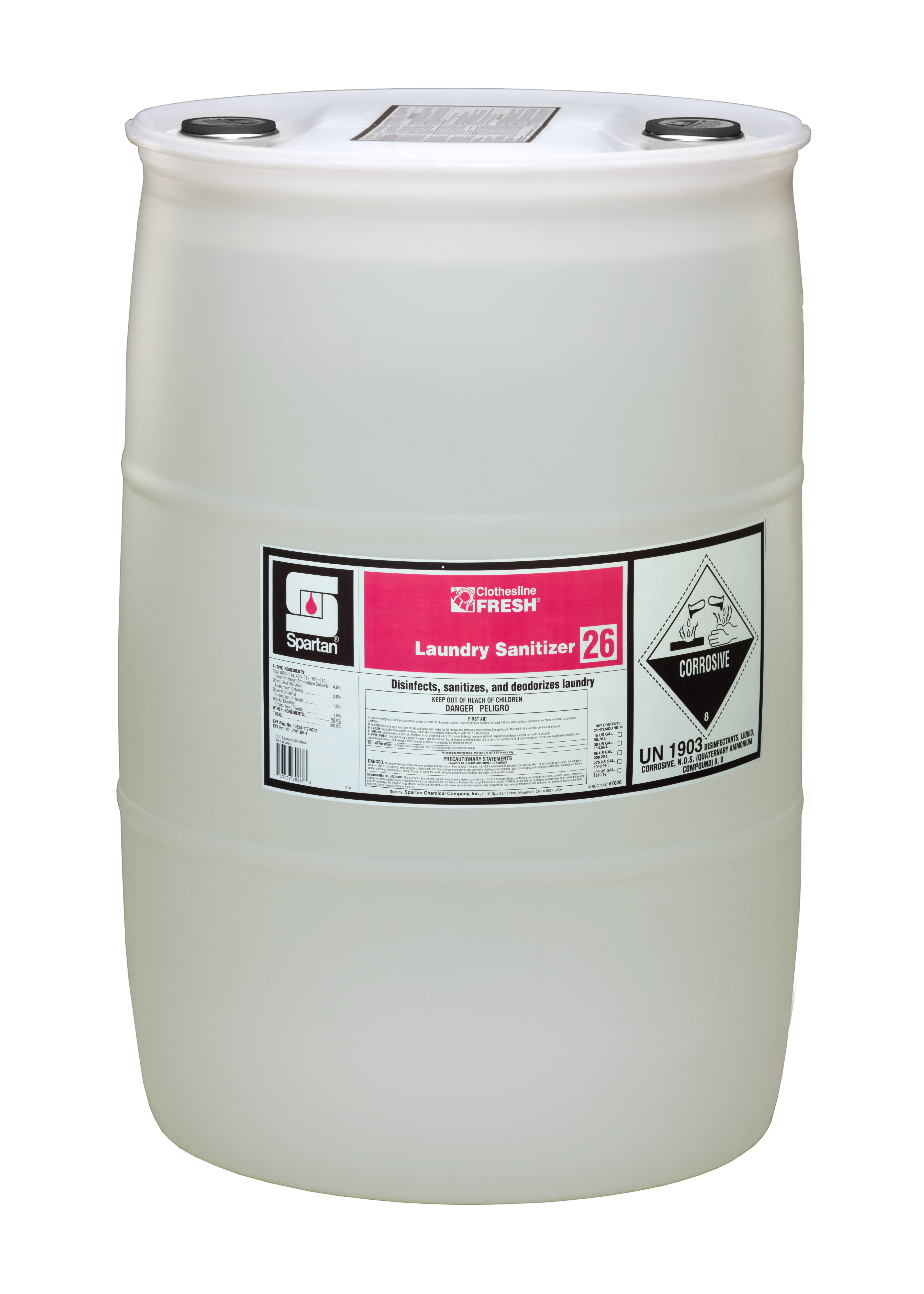 Spartan Chemical Company Clothesline Fresh Laundry Sanitizer 26, 55 gallon drum