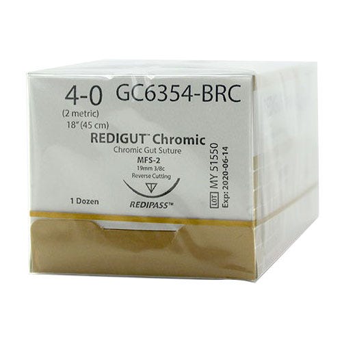 Reli® REDIGUT® Chromic Gut Sutures, 4-0, YFS-2 (FS-2 or C6), Reverse Cutting, 18" - 12/Box