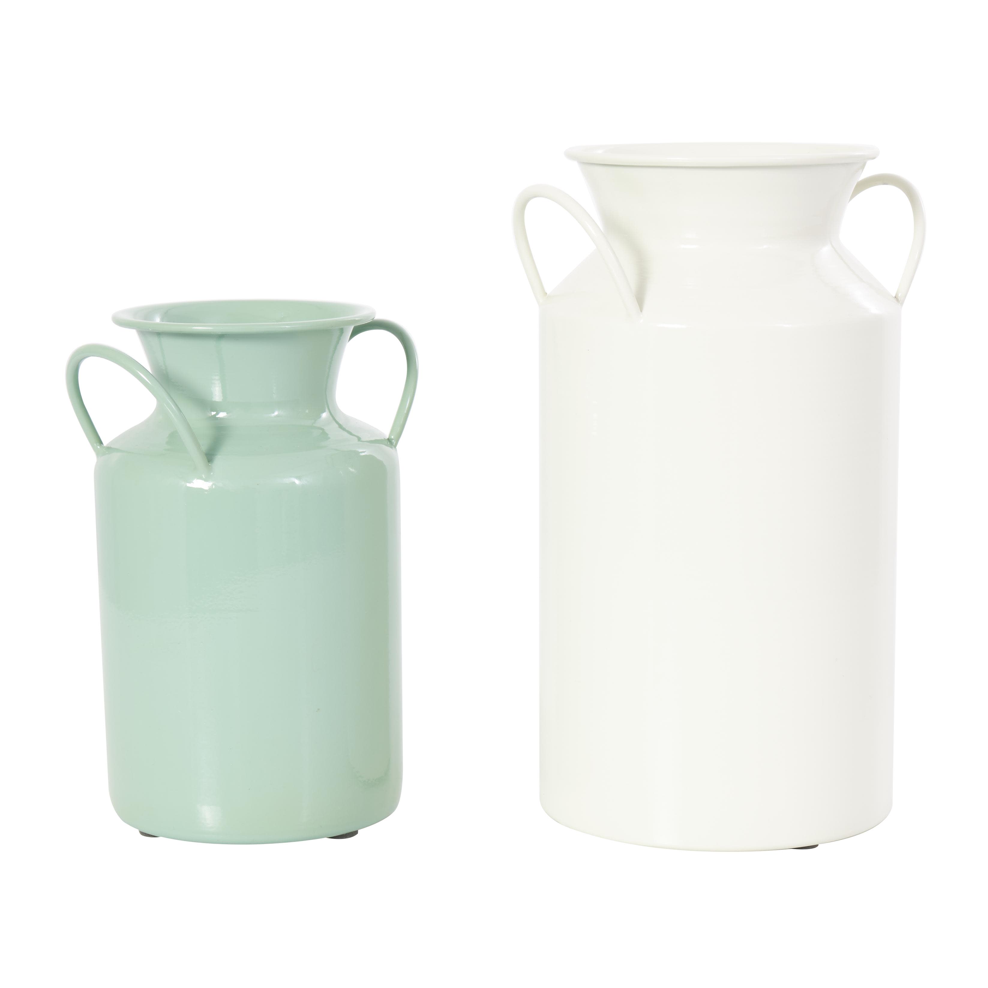 Teal Metal  Jug Decorative Vase with Handles, Set of 2 10", 8"H