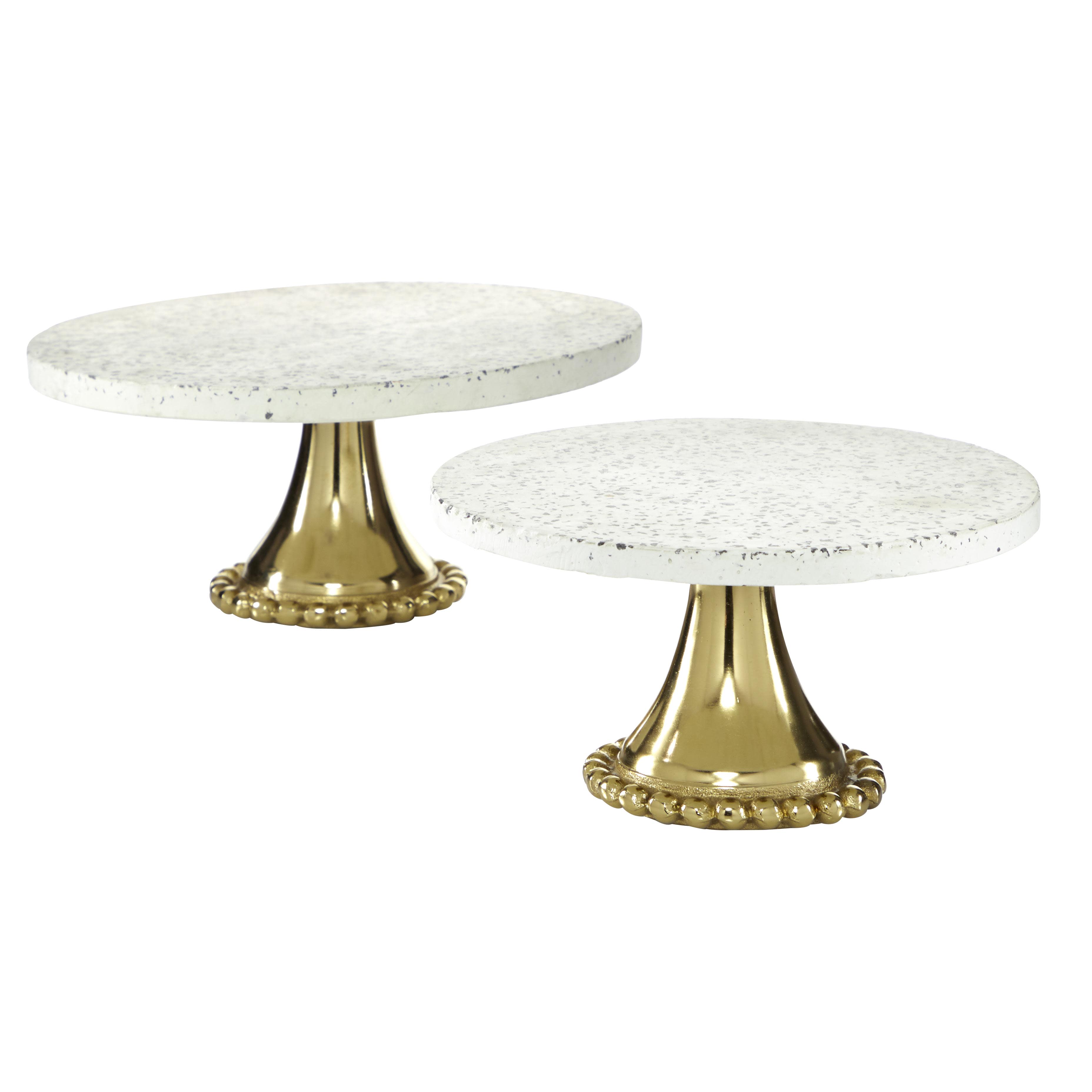 Gold Marble  Speckled Decorative Cake Stand with Gold Base, Set of 2 10", 12"W