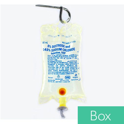 5% Dextrose and 0.45% Sodium Chloride, 500ml Plastic Bag for Injection - 24/Case