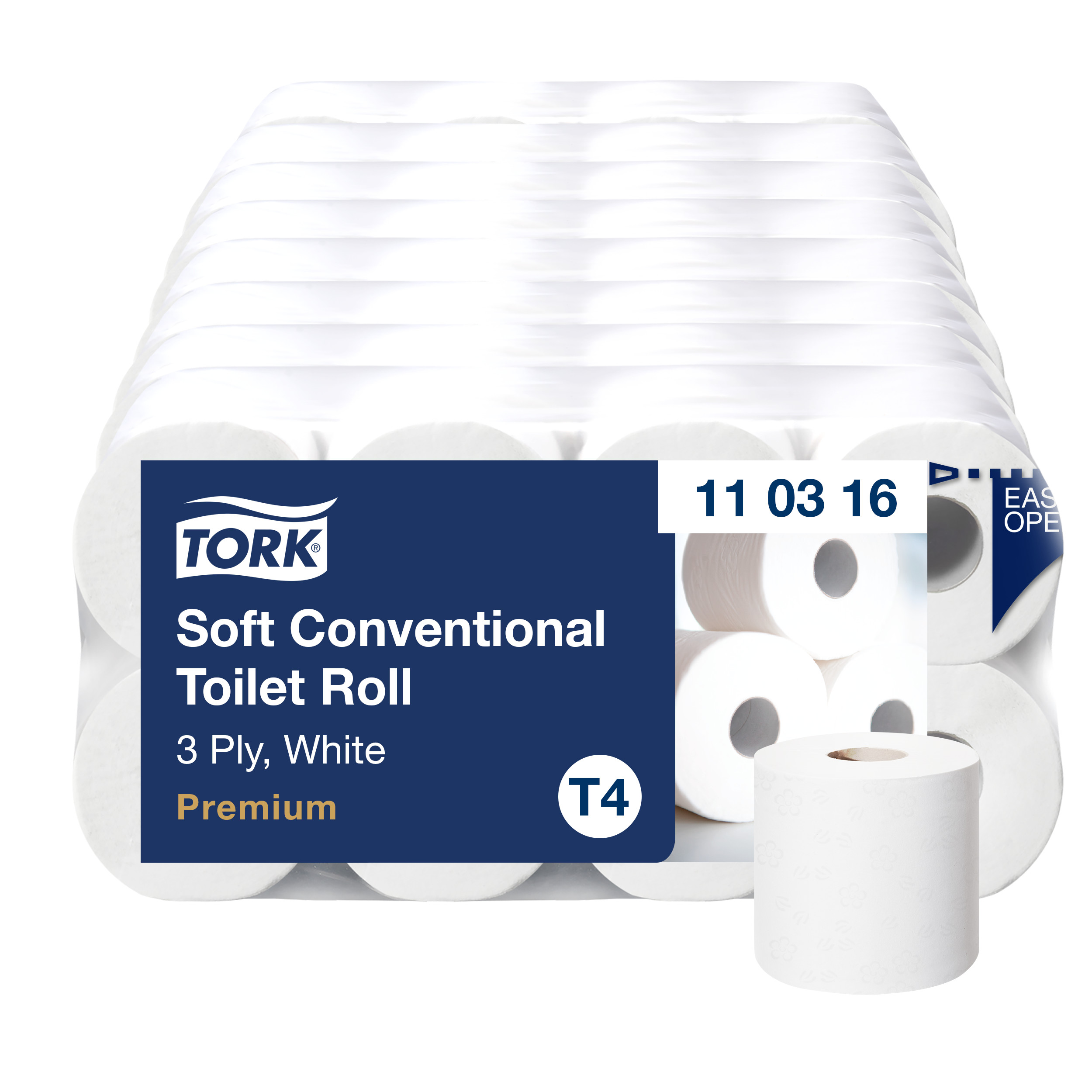 Toiletpapir, Udvendig oprulning, 3 lag, 72 ruller, Tork Premium Soft T4