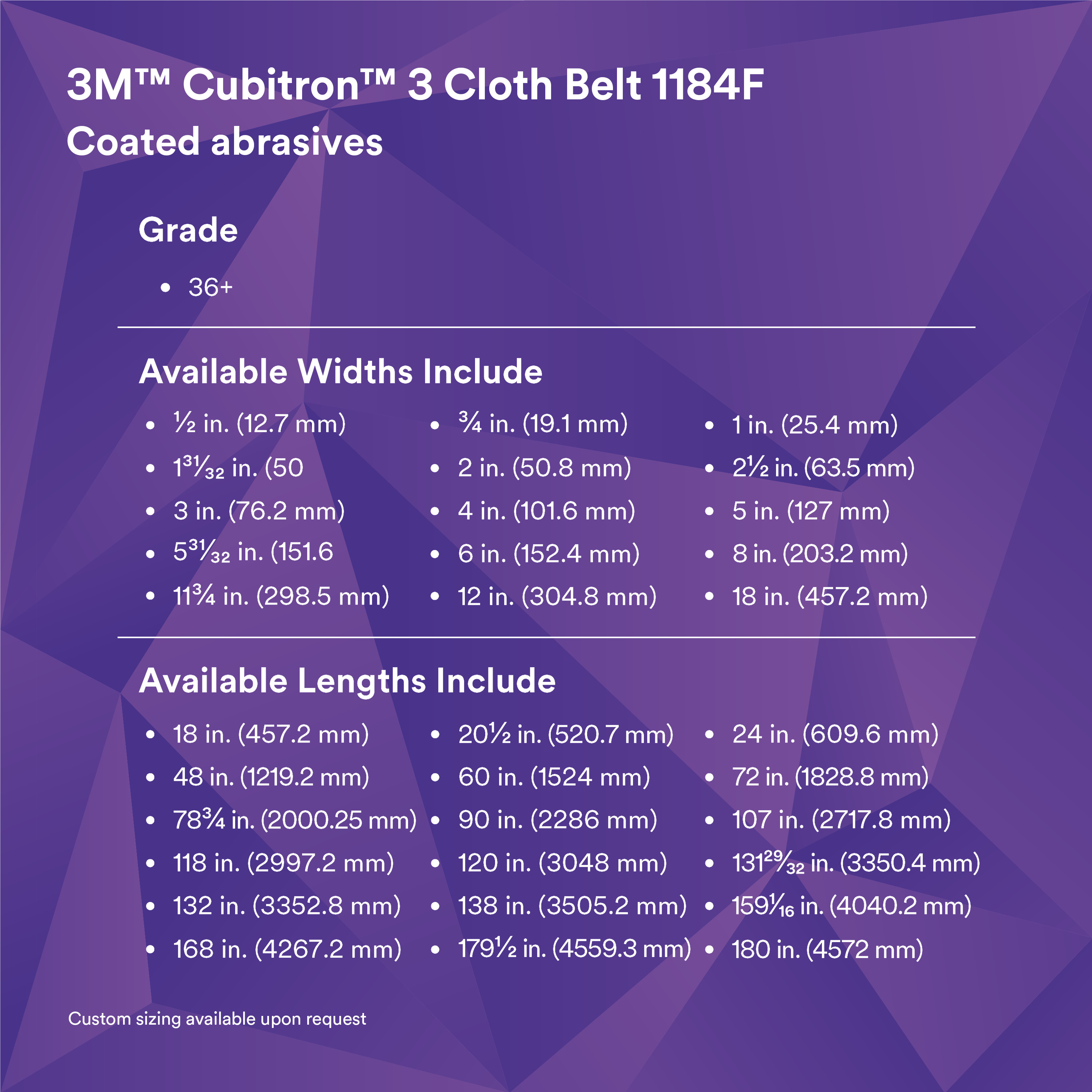SKU 7100327687 | 3M™ Cubitron™ 3 Cloth Belt 1184F
