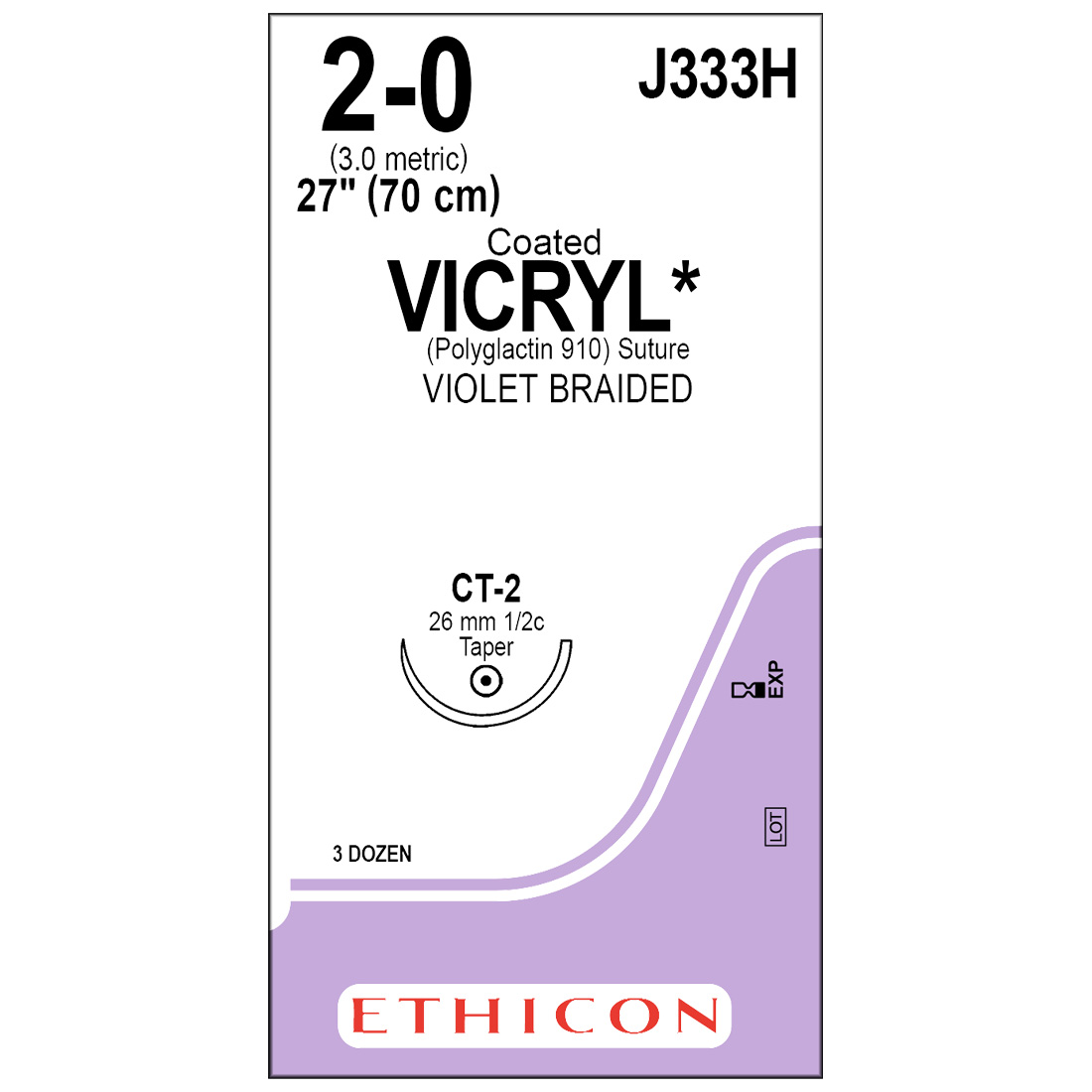COATED VICRYL® Sutures, 2-0 Violet Braided,  27" , 36/Box