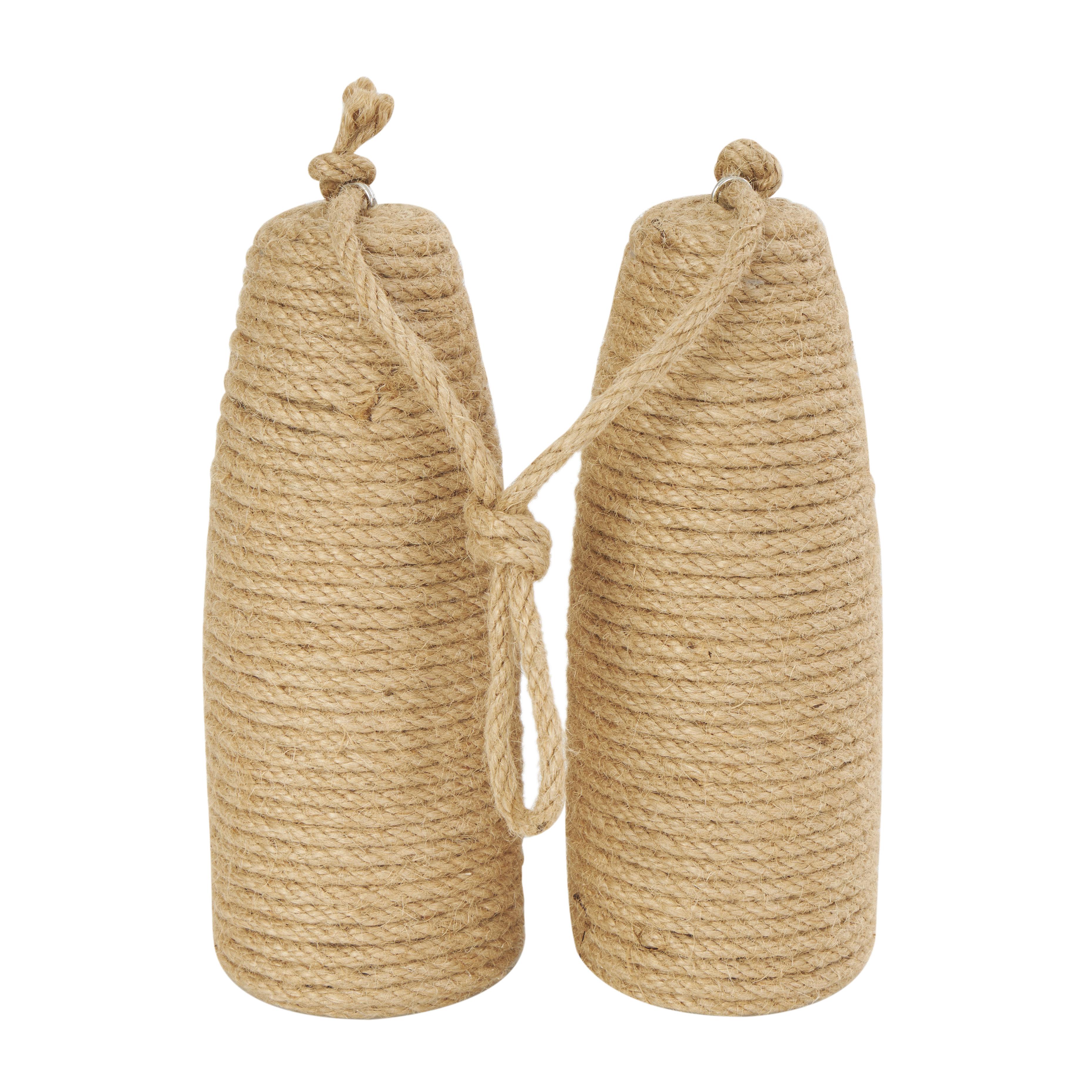 Brown Jute Rope Buoy Handmade Coiled Rope Decorative Sculpture with Joined Hanging Handle,  2 pcs. ( sets 8 total