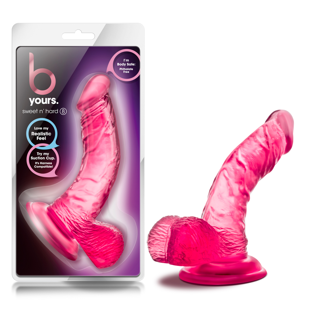 Blush B Yours Sweet N' Hard 8 Realistic Curved G-Spot Pink 6.5-Inch Long Dildo With Balls & Suction Cup Base