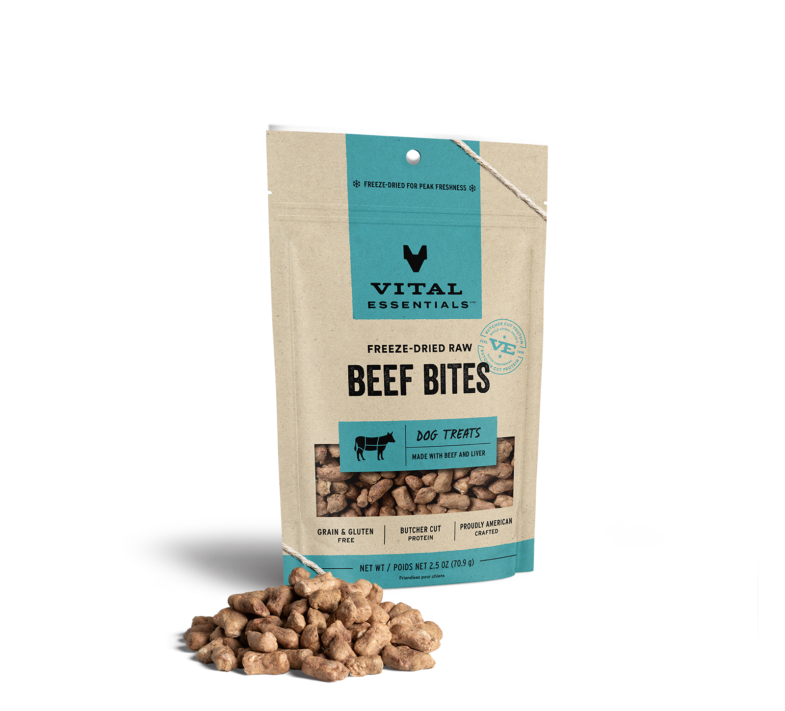 Vital Essentials Freeze-Dried Beef Bites Dog Treats, 2.5 oz - Health/First Aid