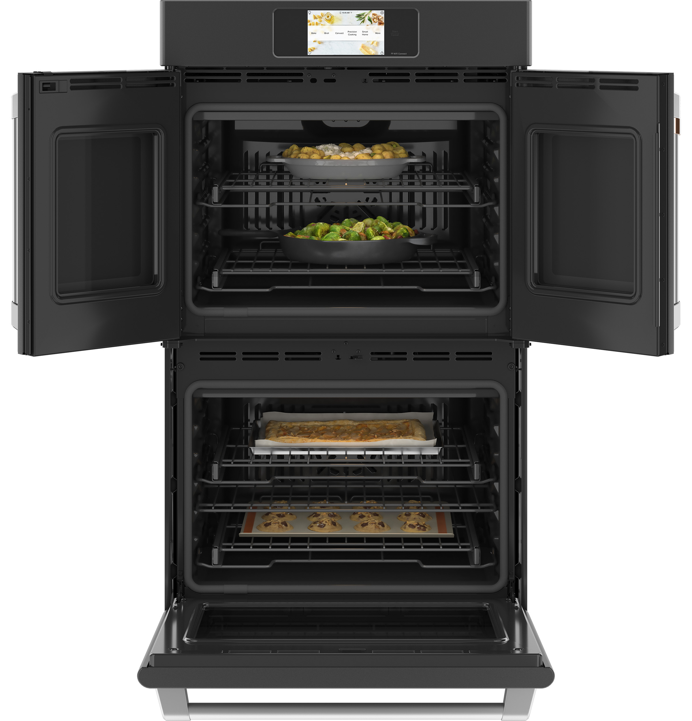 30" Width Dbl Elec French-Dr Slf & Stm Cln Conv (Both) 7" Full-Clr Tch LCD Scrn 4x Roller Rck, Meat Prb Prec Ckg, Hot-Air Fry — Connectable via built-in WiFi — Est Drop Date = JUN-26 view 3