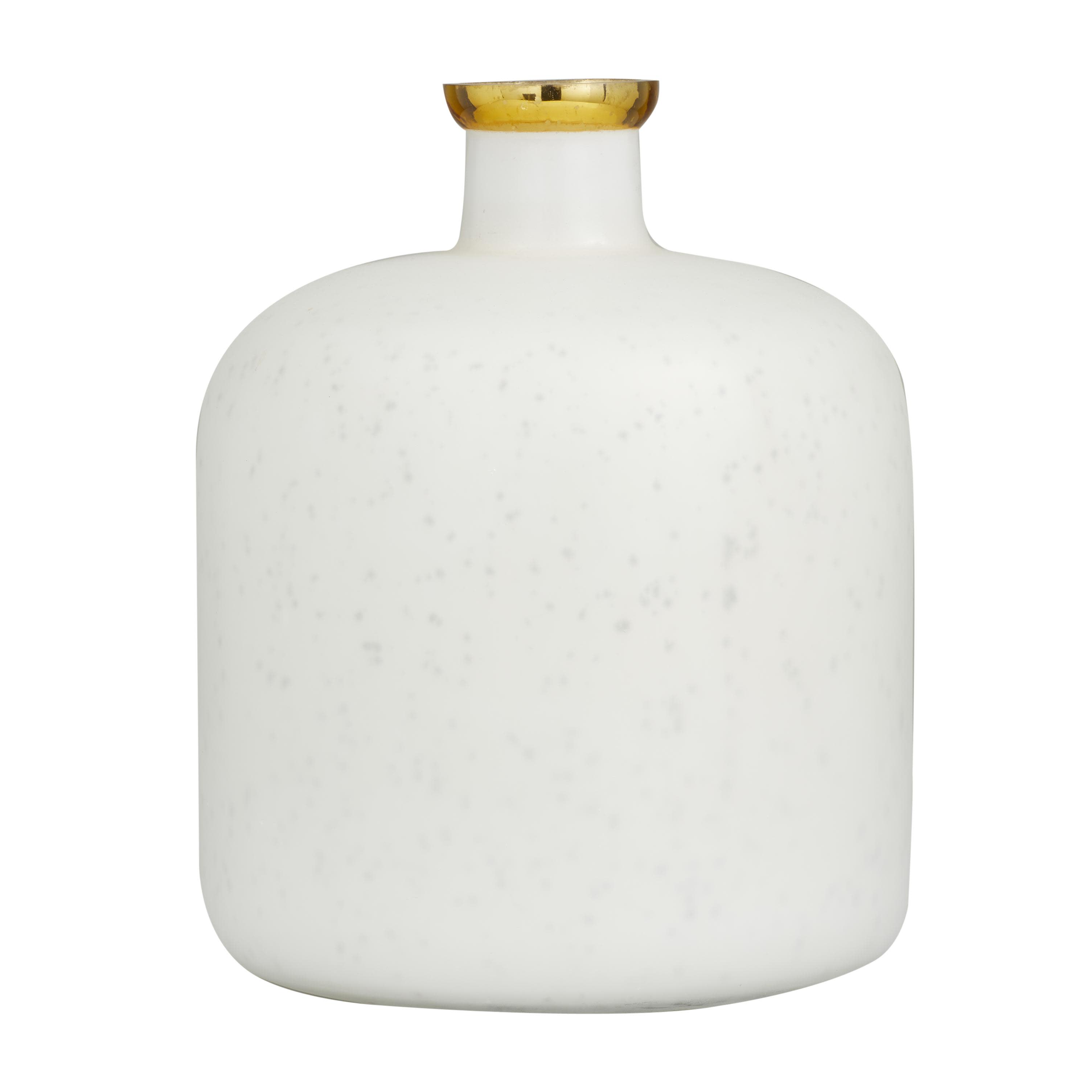 White Glass  Handmade Decorative Vase with Gold Rim, 10\" x 10\" x 12\"pack 1