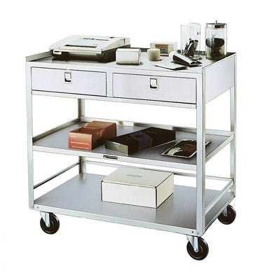 Utility Cart, 2 drawers, 3 shelves, carrying capacity 400 lbs, 20-1/8" x 36-3/8" x 35", weighs 80 lbs.