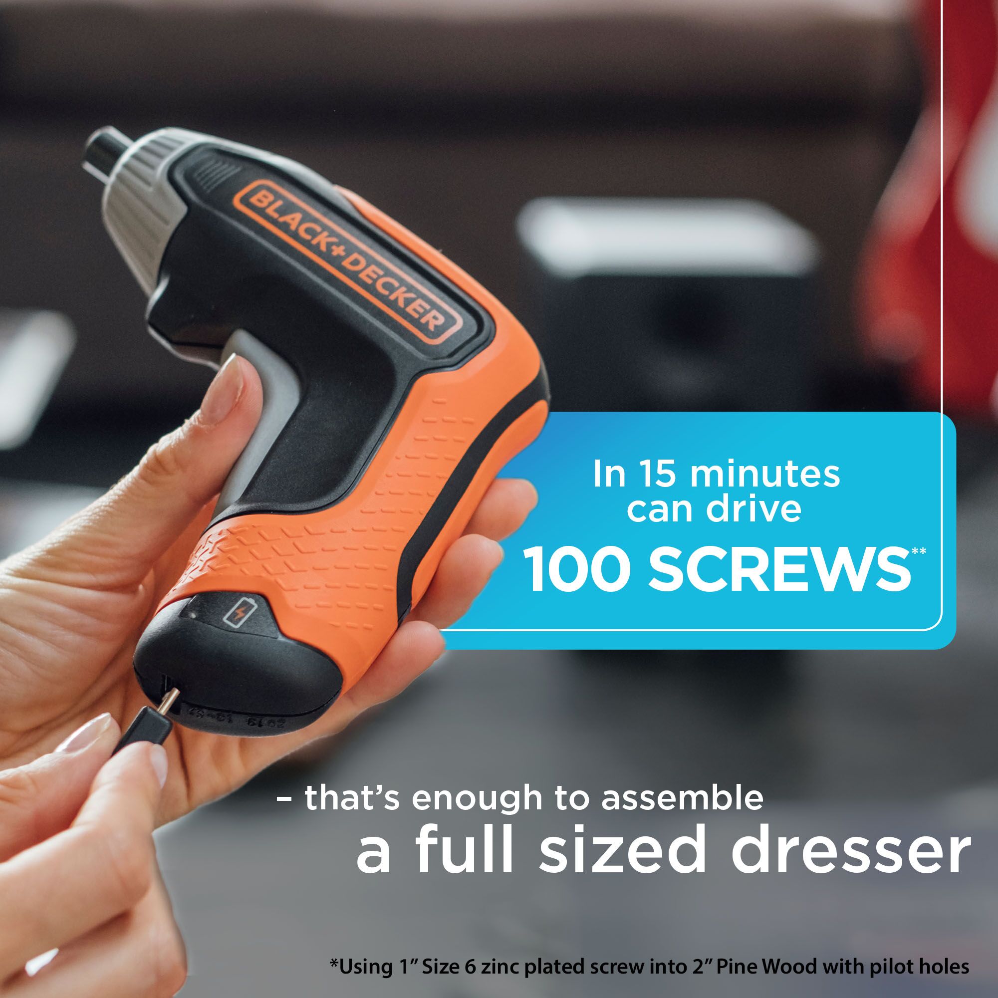 The BLACK+DECKER 4V Max Cordless Screwdriver can drive 100 screws in 15 minutes
