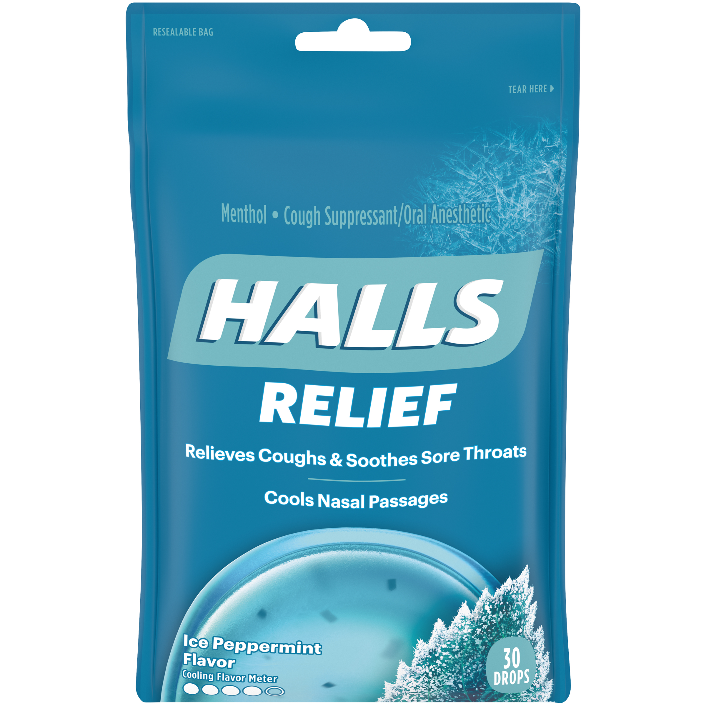 HALLS Ice Peppermint Cough Drops Peg Bags 30PCS