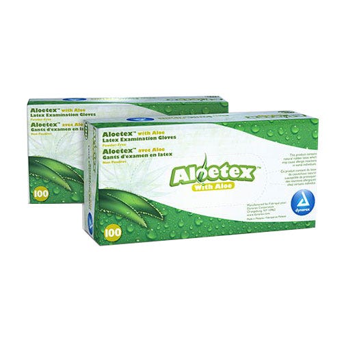 Aloetex Latex Examination Gloves with Aloe, Medium, Powder-Free, Green - 100/Box