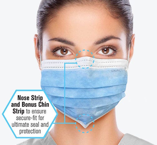 Procedure Mask Earloop  Blue with Chin Strip, Level 1- 50/Box