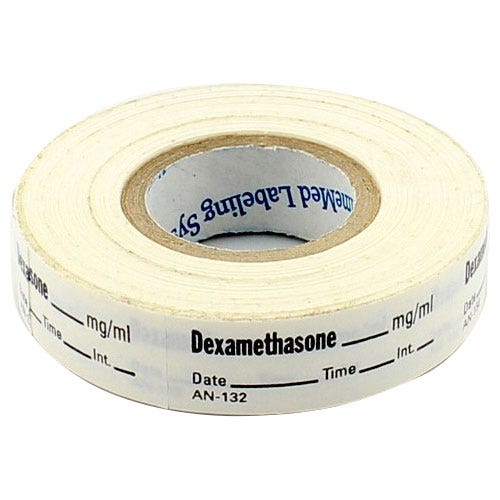 Dexamethasone Labels, White, Perforated Tape Style - 333/Roll