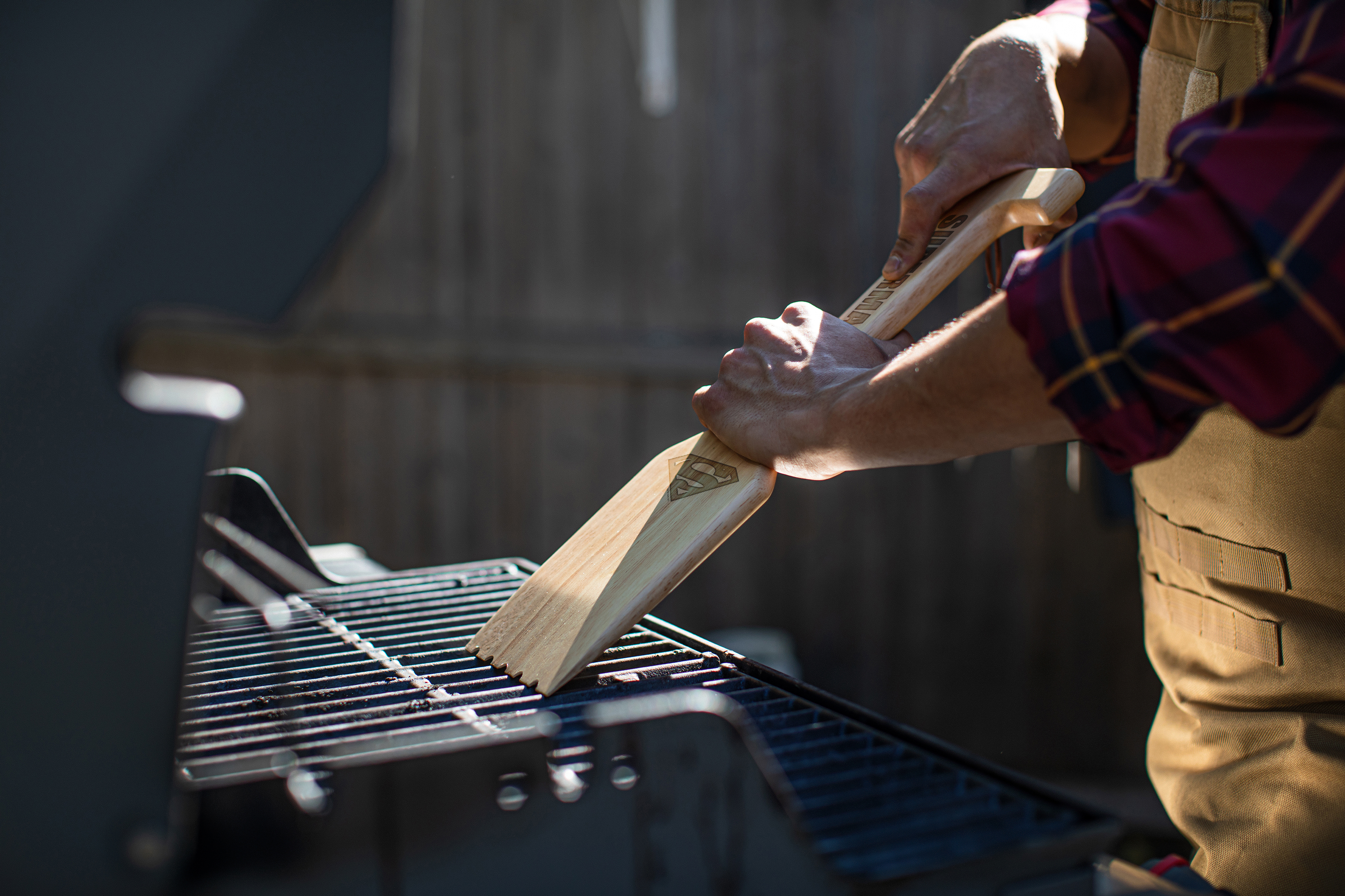 Superman - Hardwood BBQ Grill Scraper with Bottle Opener