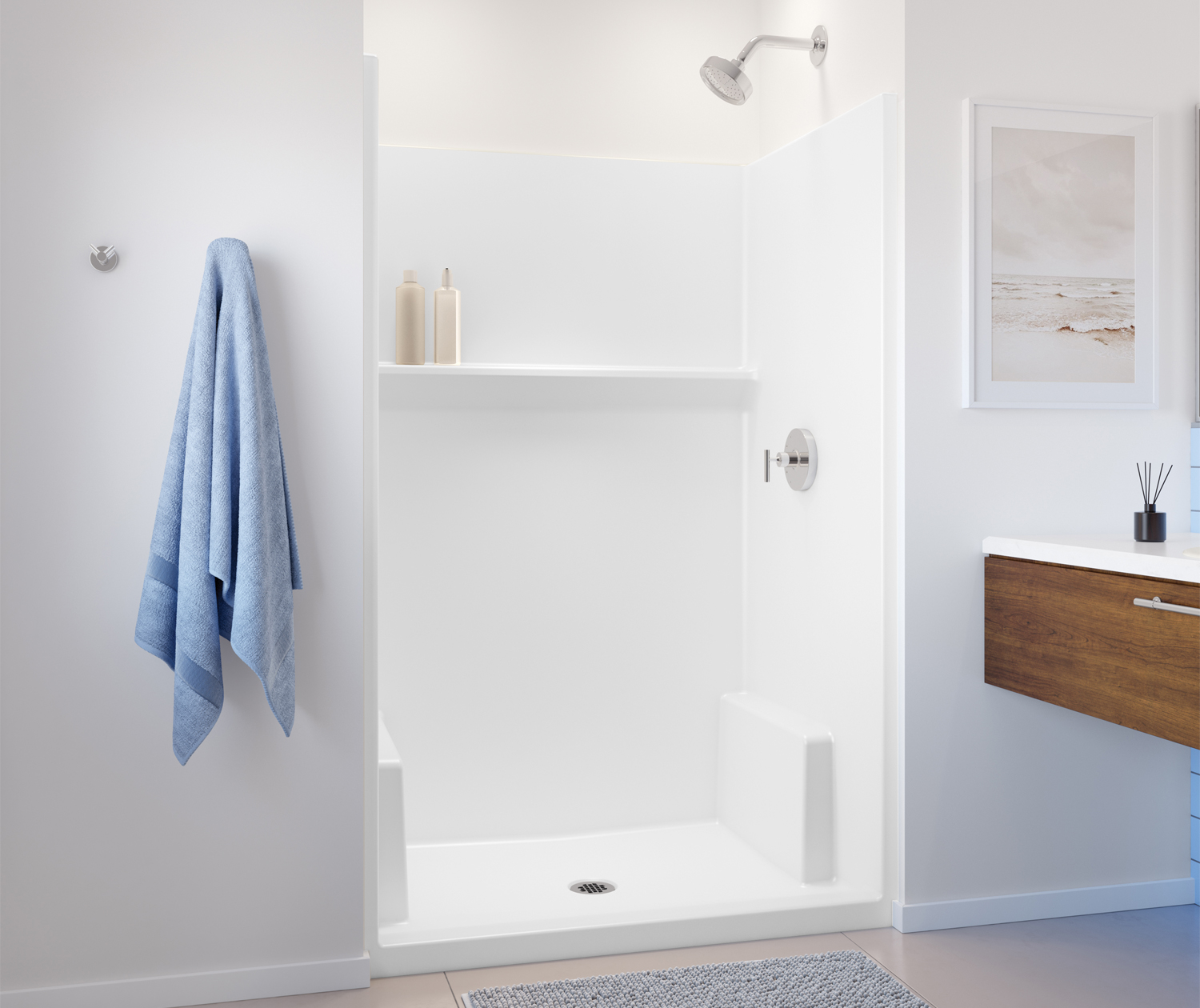 Icon SH4834X AFR AcrylX™ Alcove Center Drain One-Piece Shower in White