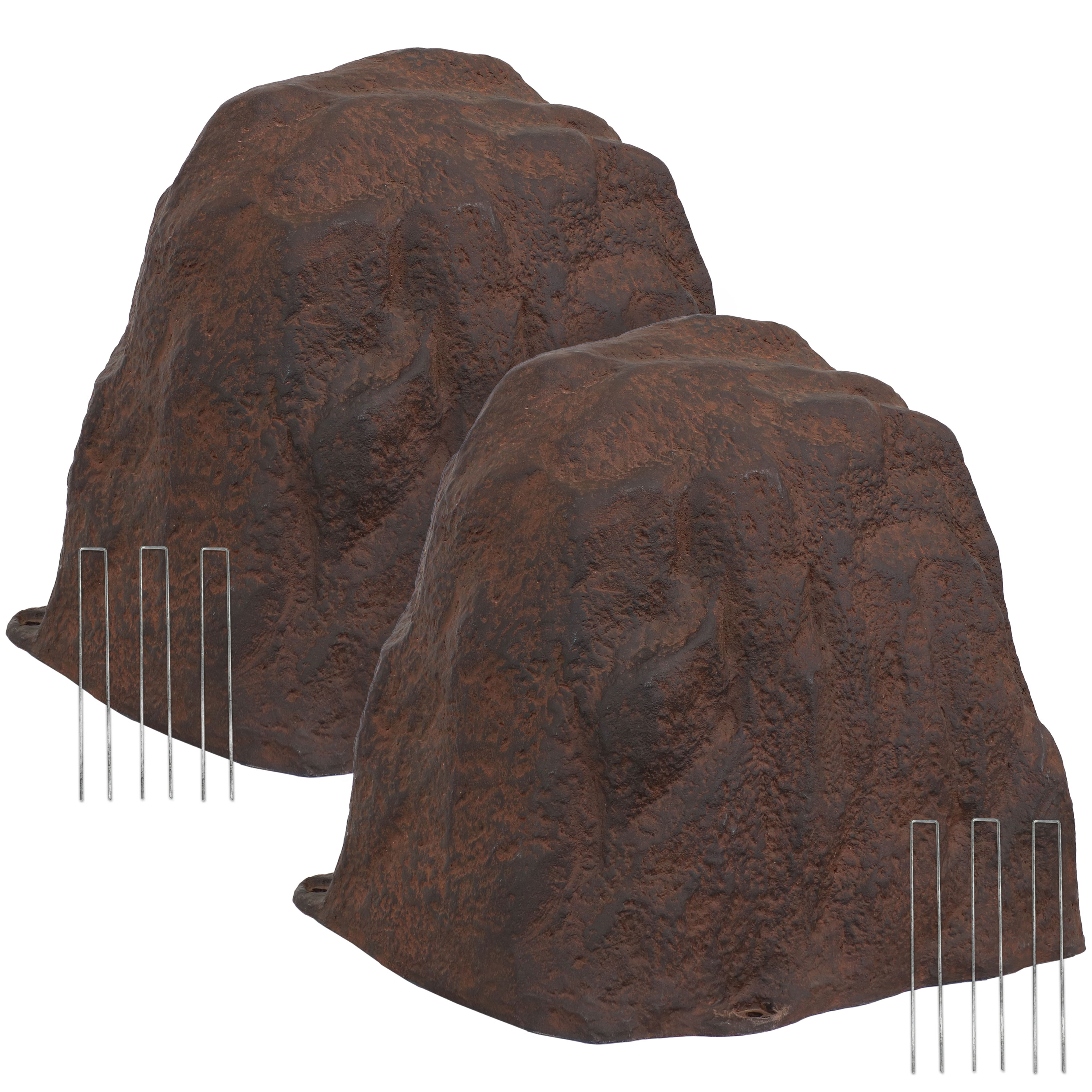 Artificial Polyresin Landscape Rock with Stakes - Brown - 2-Pack