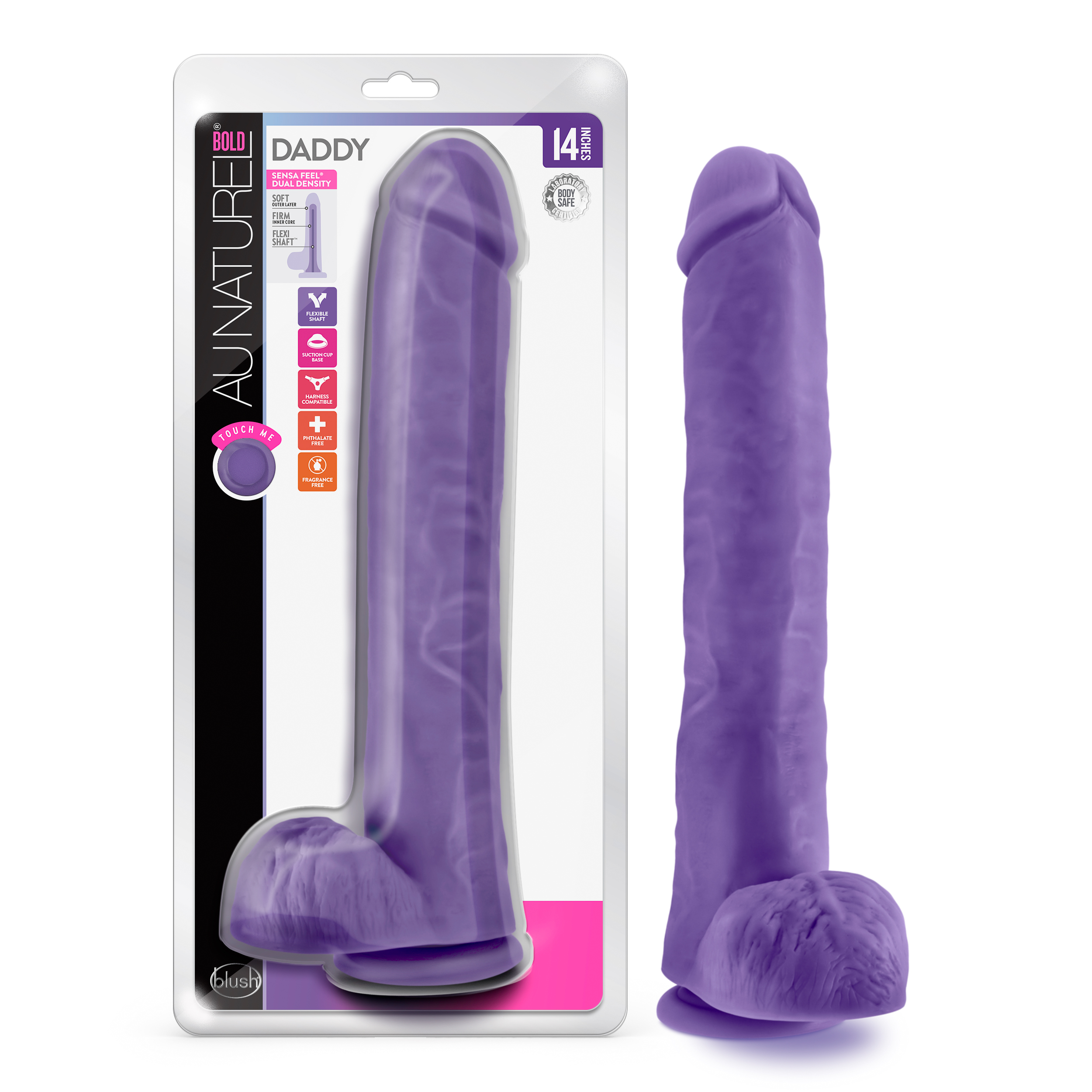 Blush Au Naturel Bold Daddy Realistic Purple 14-Inch Long Dildo With Balls & Suction Cup Base