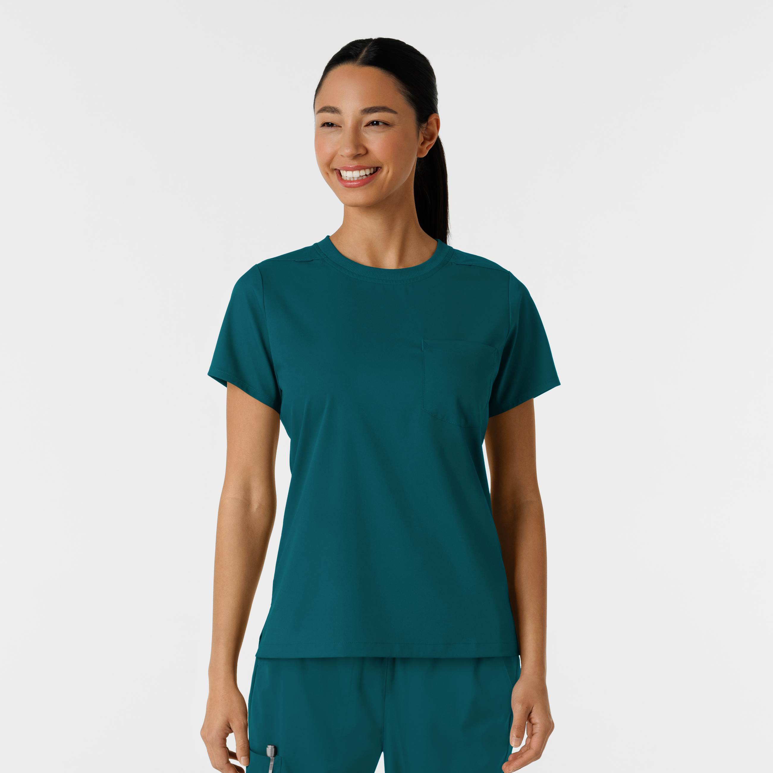 Boundless 6451 Women&#8216;s NEW 1-Pocket Short Sleeve Tuckable Tee in Stretchy Eco-Friendly Fabric-Wonder Wink