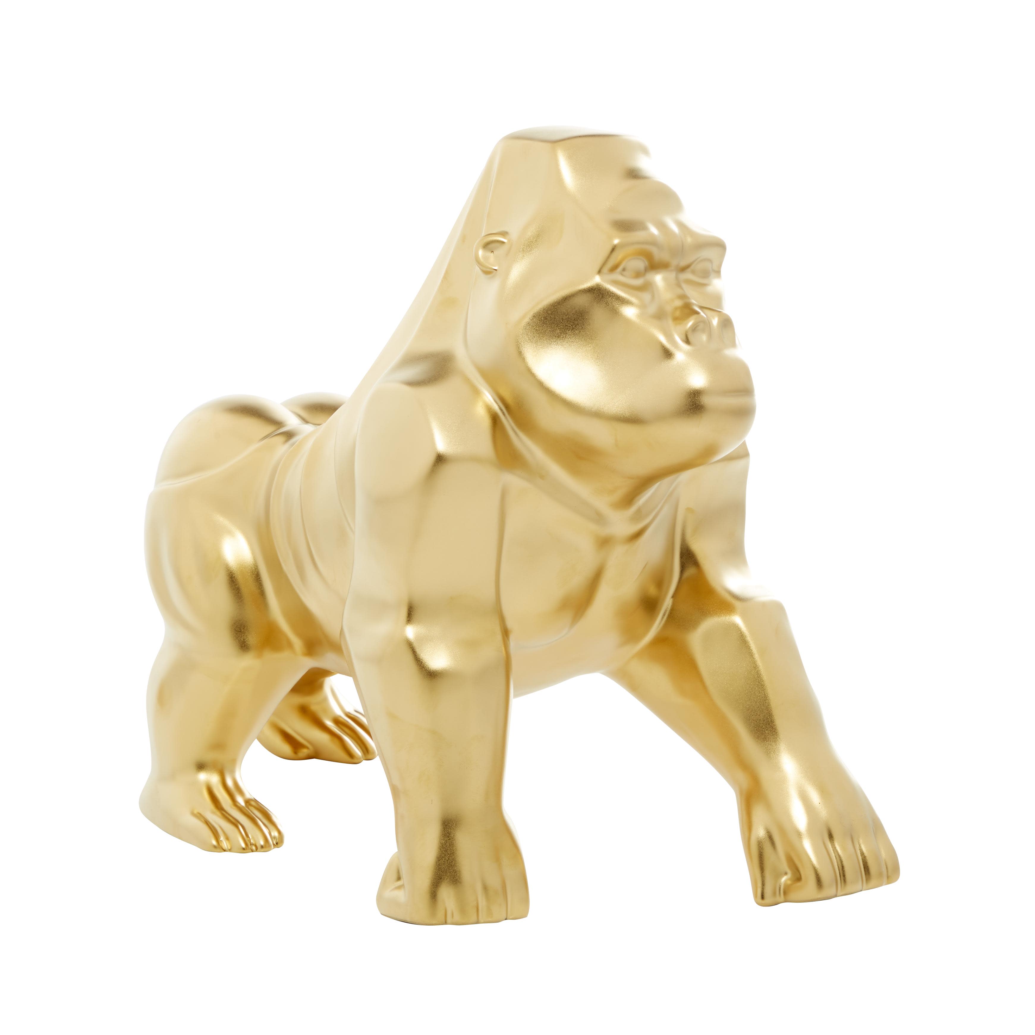 Gold Porcelain Ceramic Gorilla Handmade Sculpture, 18" x 8" x 14"