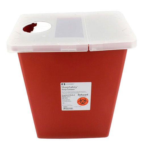 SharpSafety™ Sharps Container, 8 Gallon, Red w/Hinged Lid