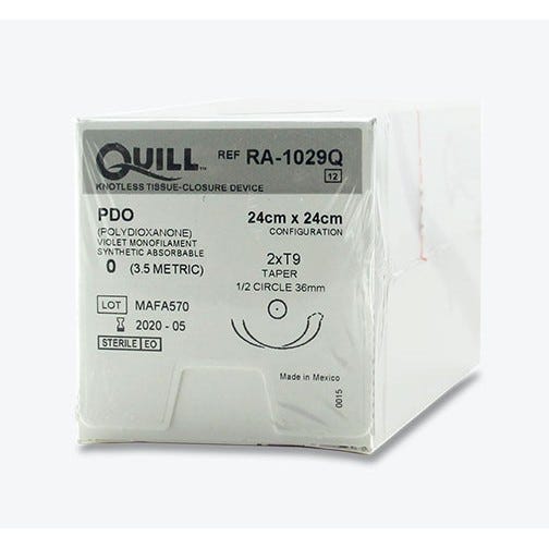 Quill™ PDO  Violet Monofilament Sutures, 0, 36mm 1/2 Circle, Taper Point, 24cm x 24cm Barb Configuration -12/Box