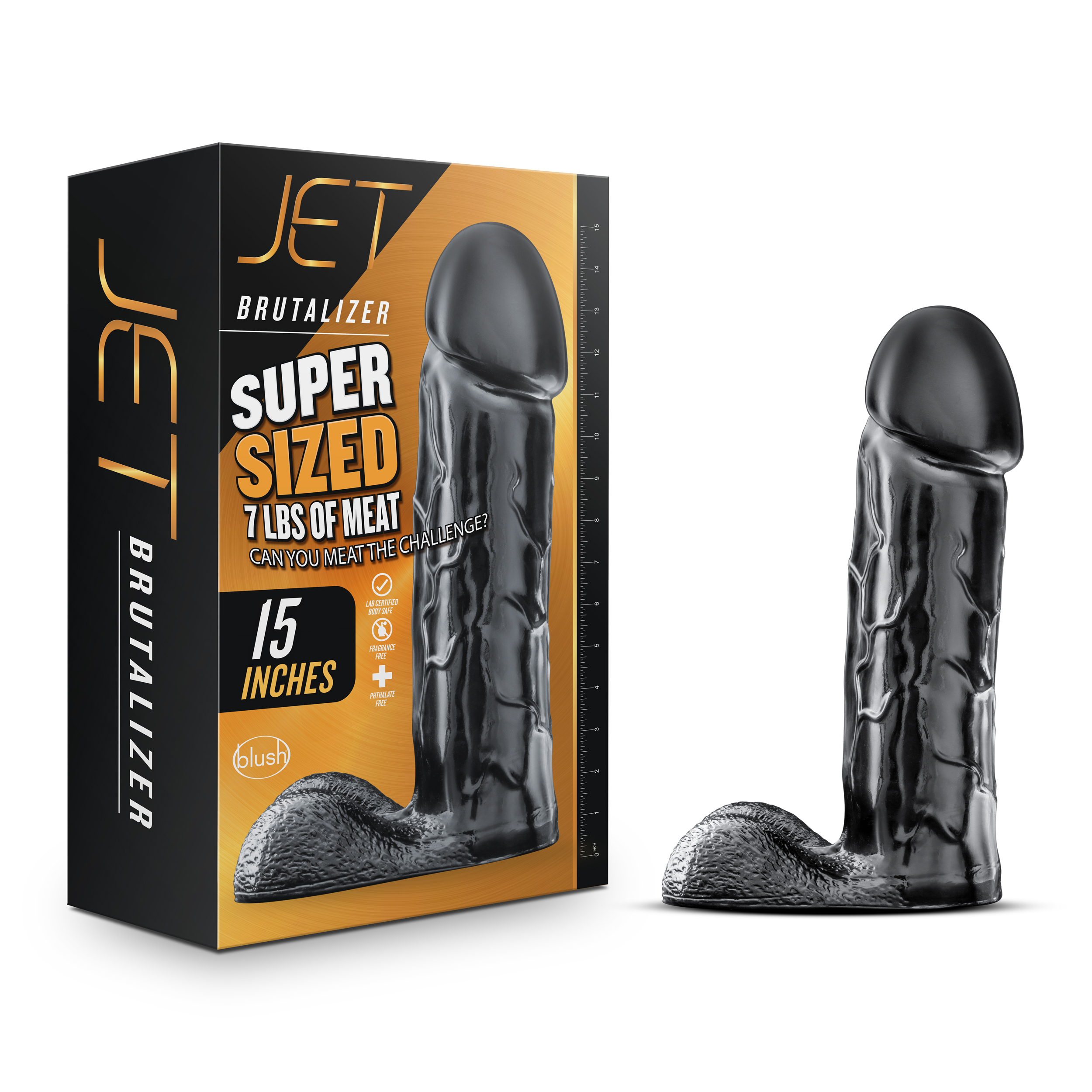 Blush Jet Brutalizer Realistic Jet Black 15-Inch Long Dildo With Balls