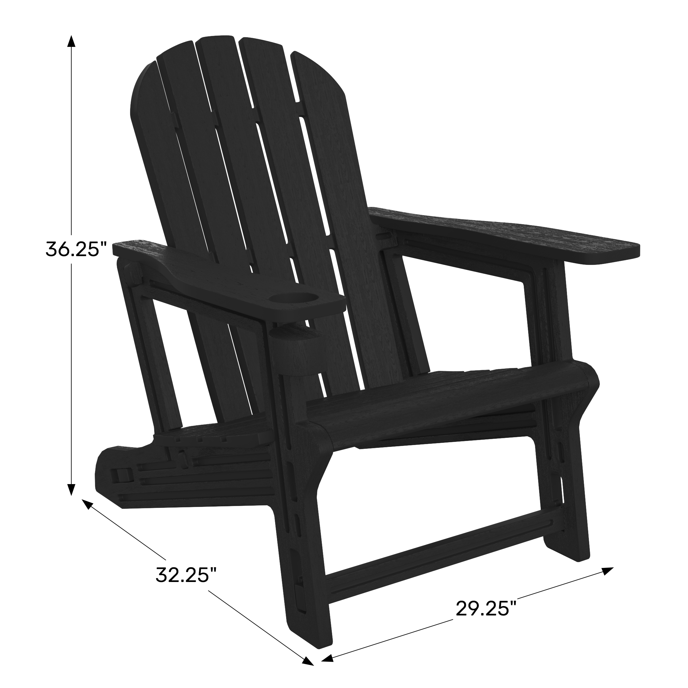 Tool-Free Assembly Outdoor Patio HDPE Plastic Adirondack Chair with Cup Holder WWT Spec Image