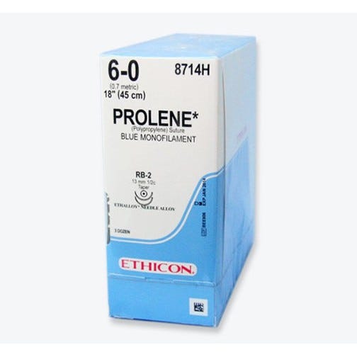 PROLENE® Polypropylene Blue Monofilament Sutures, 6-0, RB-2 & RB-2, Taper Point, 18" - 36/Box