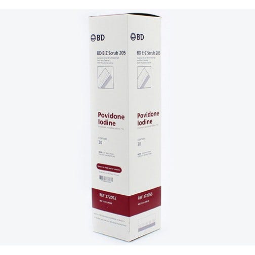 E-Z Scrub™ Surgical Scrub Brush with Povidone Iodine, 1% Available Iodine - 30/Box