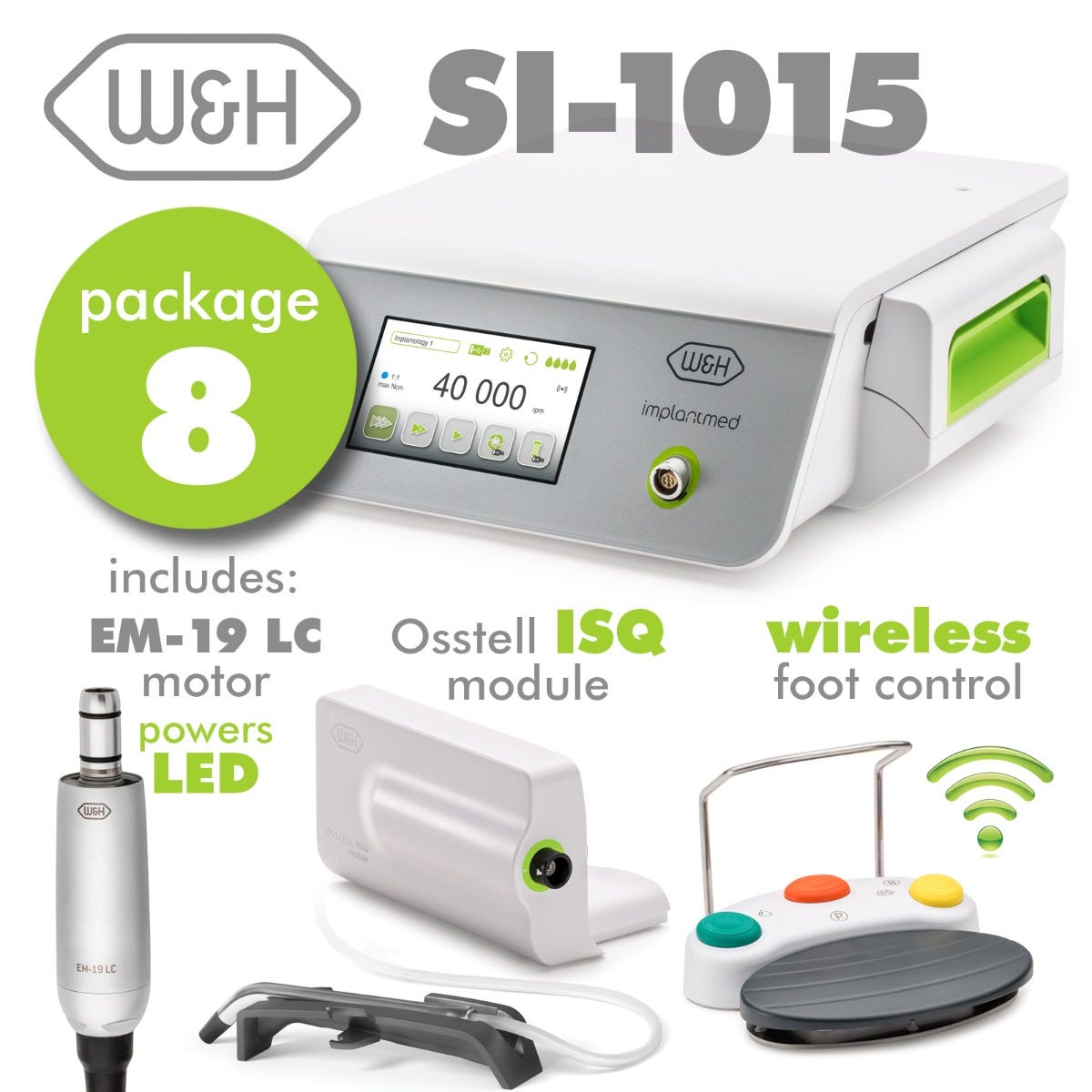 Implantmed Plus Set 8-  Includes: SI-1015 Control Unit, EM-19LC Motor, Wifi Wireless Foot Control, Osstell Module