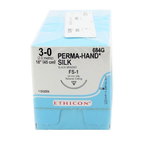 PERMA-HAND® Silk Black Braided Sutures, 3-0, FS-1, Reverse Cutting, 18" - 12/Box