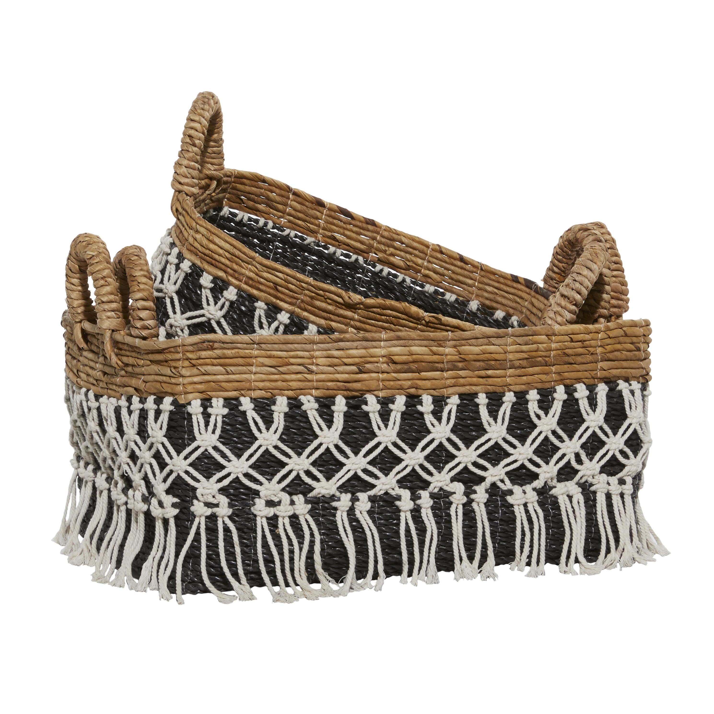 Black Banana Leaf  Handmade Storage Basket, Set of 3 23", 22", 18"W