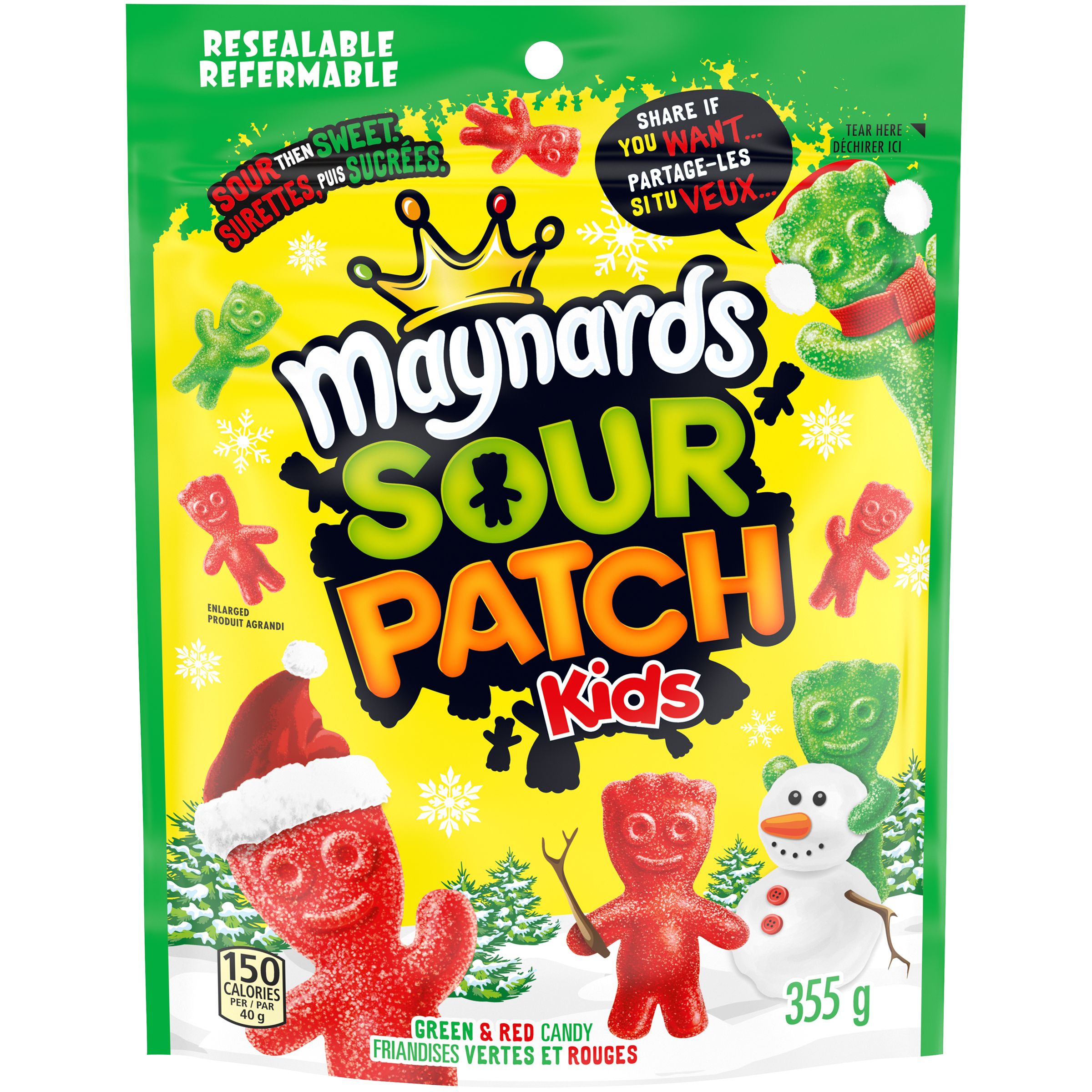 Friandises MAYNARDS Sour Patch Kids rouges et vertes pour Noël (sac refermable, 355 g)-1