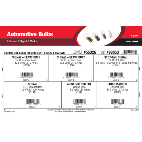 Automotive Bulbs Assortment (Instrument, Signal, & Marker)