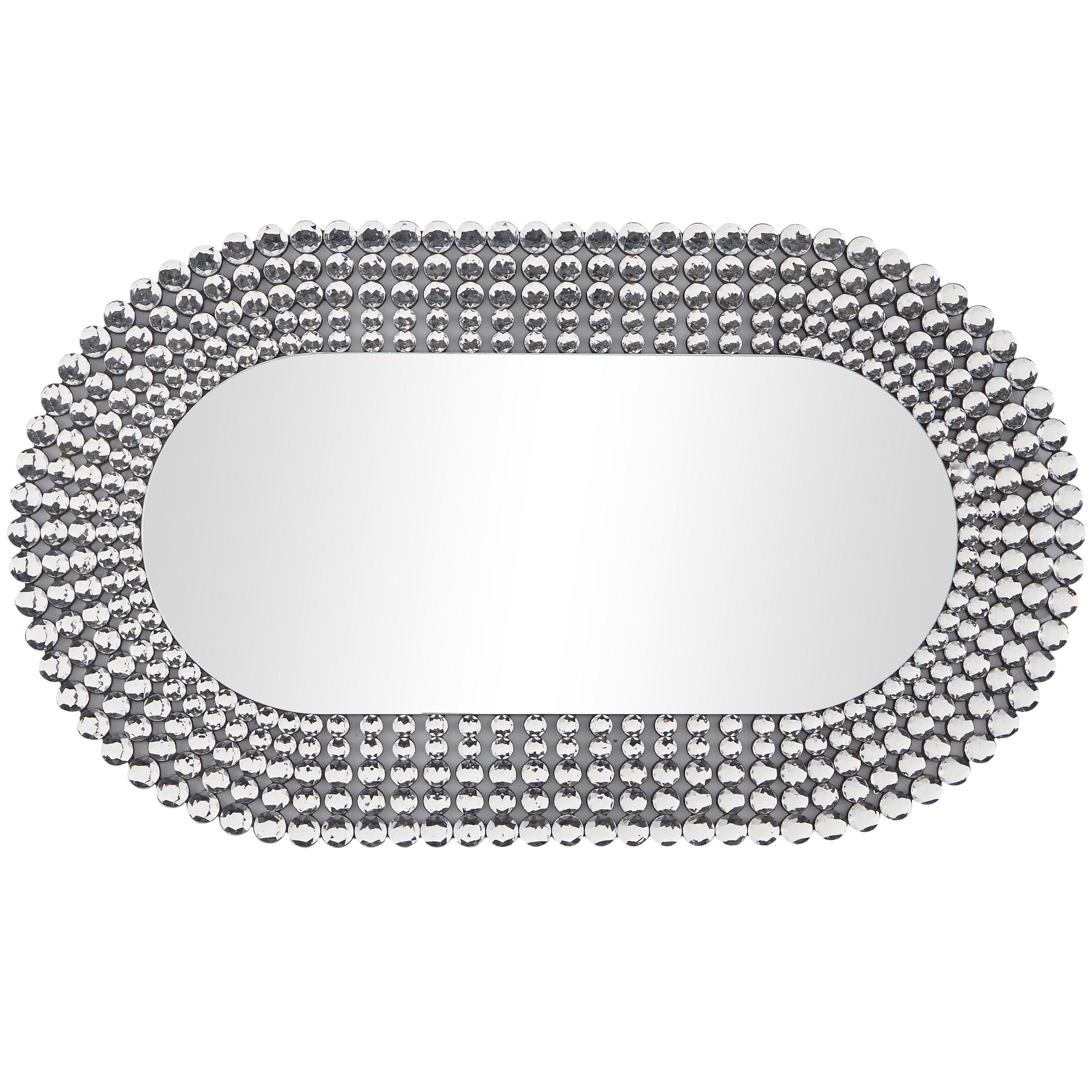 Silver Glass  Oval Room Wall Mirror with Layered Crystal Frame, 28" x 1" x 48"