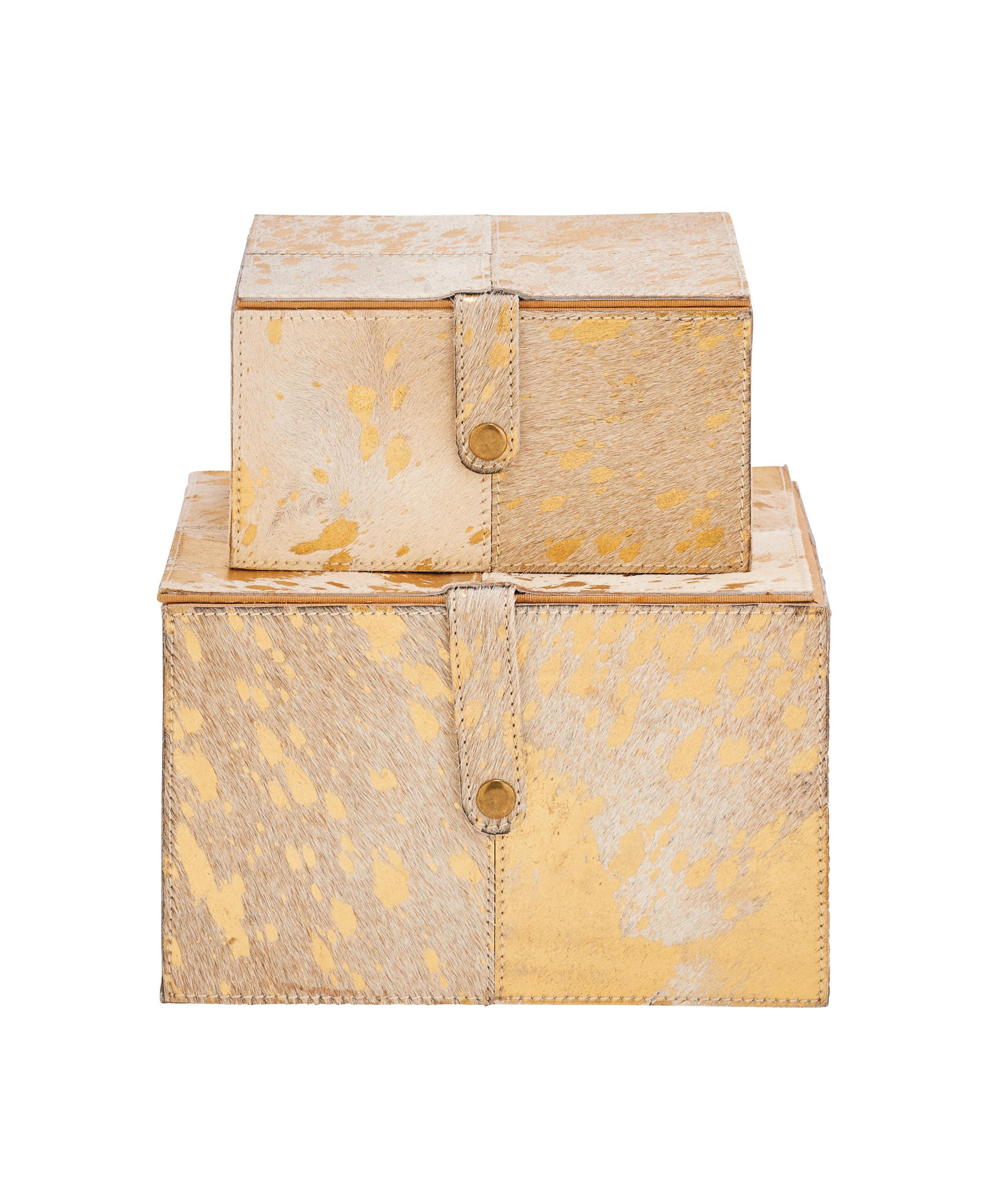 Gold Wooden  Handmade Box, Set of 2 8", 10"W