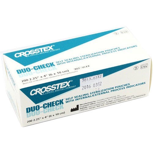 Duo-Check® Sterilization Pouches, Self-Sealing, 2.25" x 4", Blue Tinted Film - 200/Box