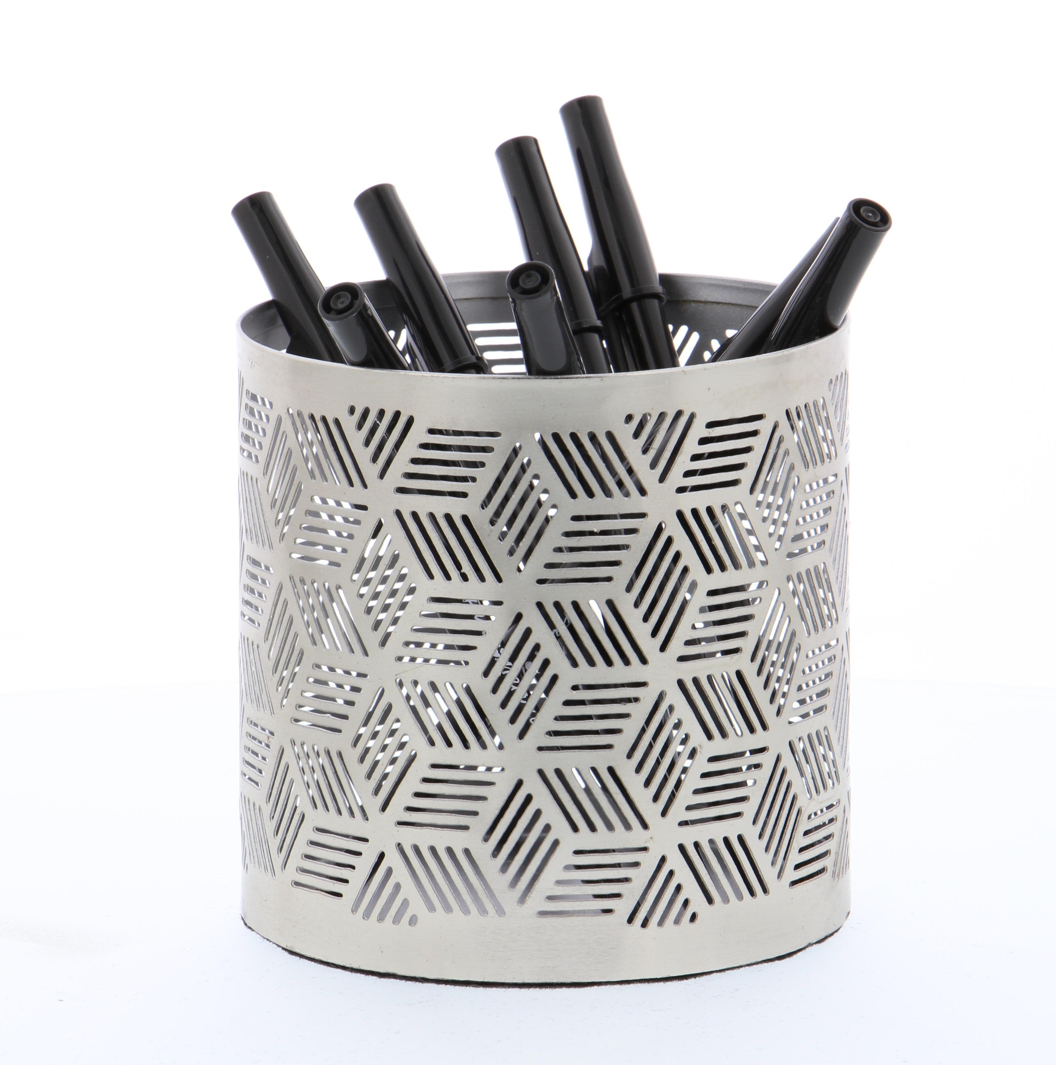 Silver Metal  Pencil Cup, 4\" x 4\" x 4\"