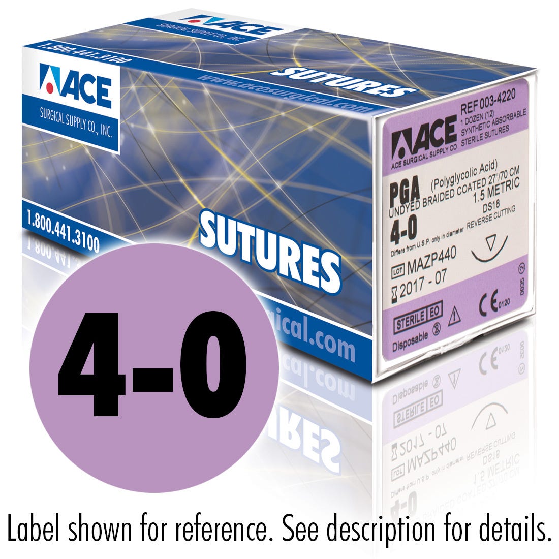 ACE 4-0 Violet Braided PGA Coated Sutures, DS18, 18"