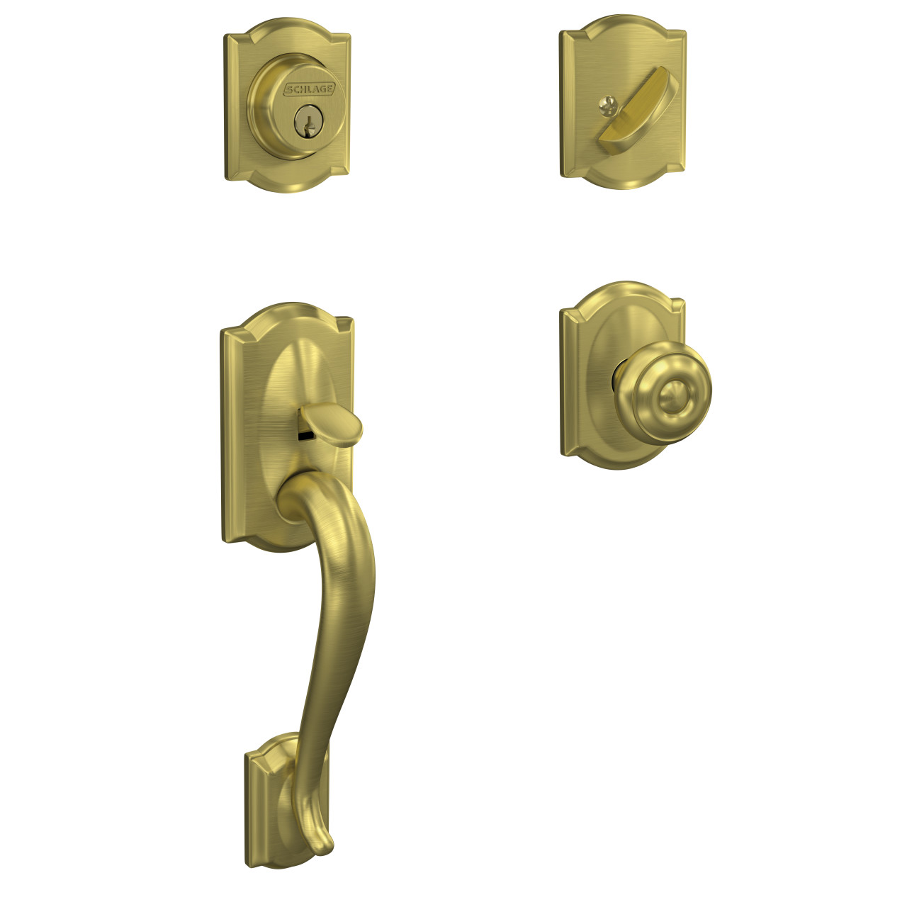 Custom Single Cylinder Handleset and Georgian Knob with Camelot Trim