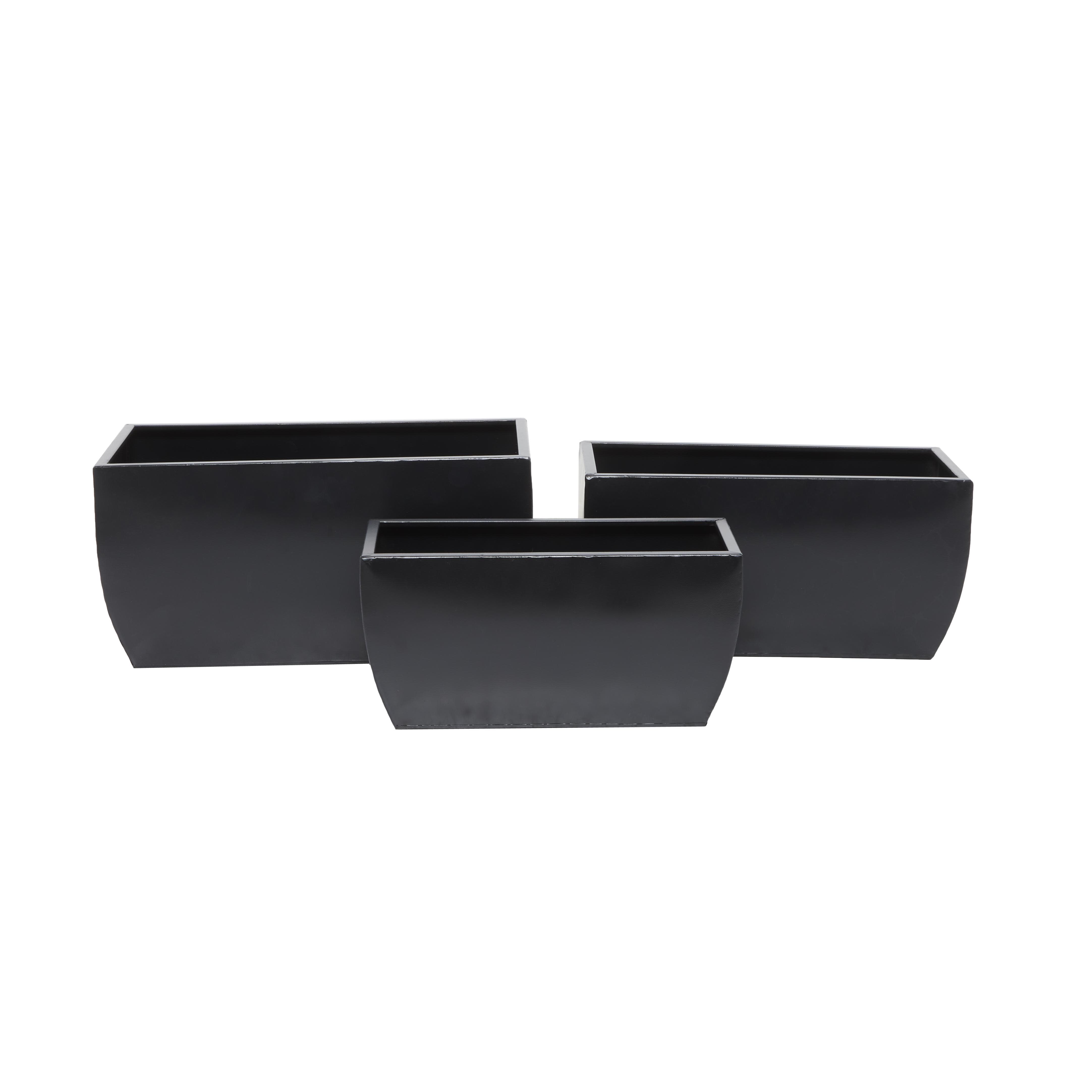 Set of 2 CosmoLiving by Cosmopolitan Black Metal  Indoor Outdoor Planter, Set of 3 20\", 18\", 16\"W