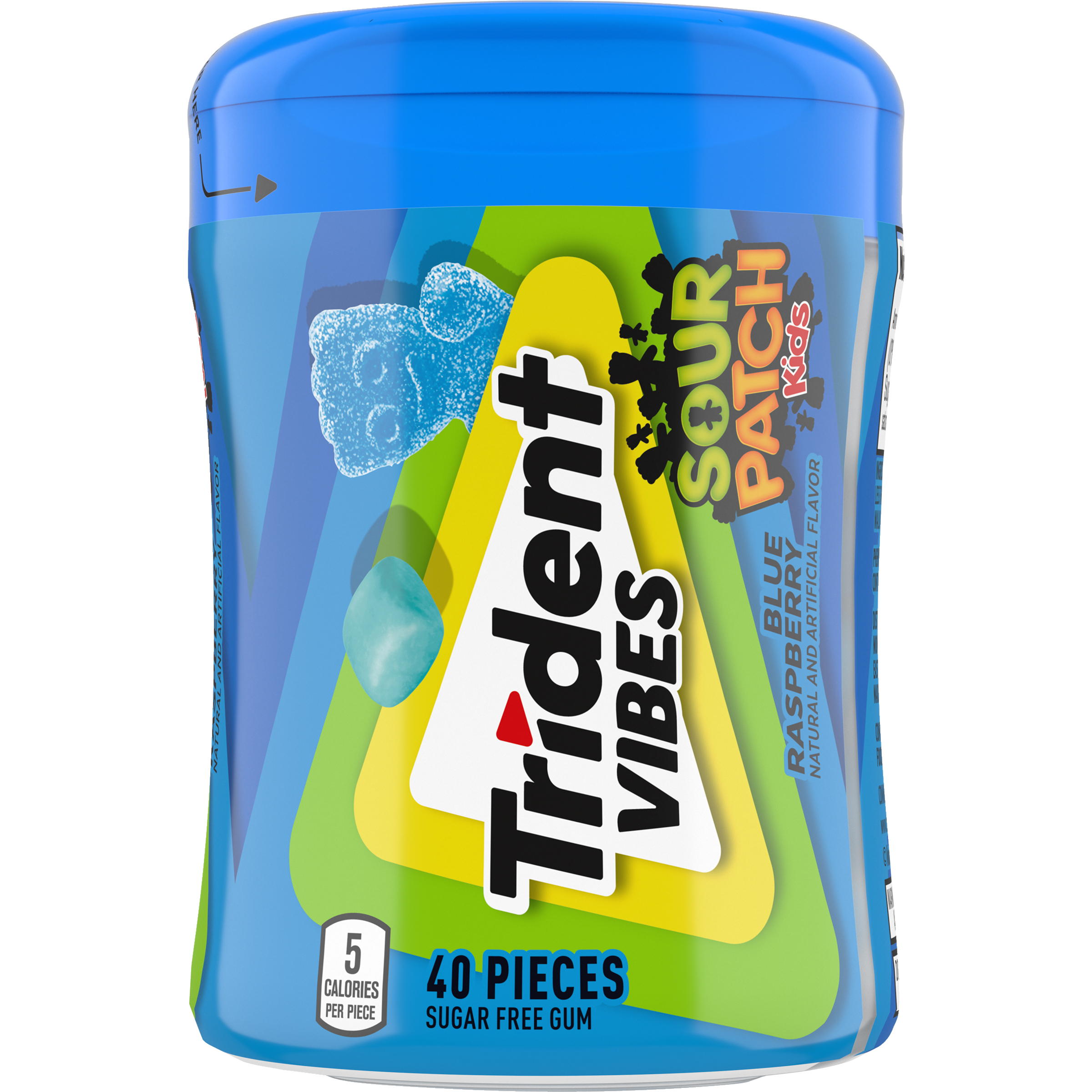 Trident Vibes SOUR PATCH KIDS Blue Raspberry Sugar Free Gum, 40 Piece Bottle-thumbnail-1