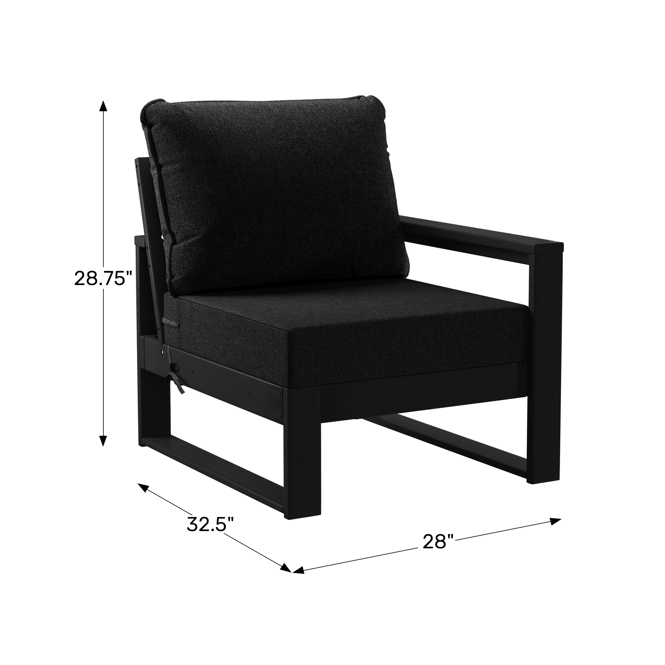 Outdoor Patio HDPE Right Arm Facing Sectional Corner Chair with Patio CushionsWWT Spec Image