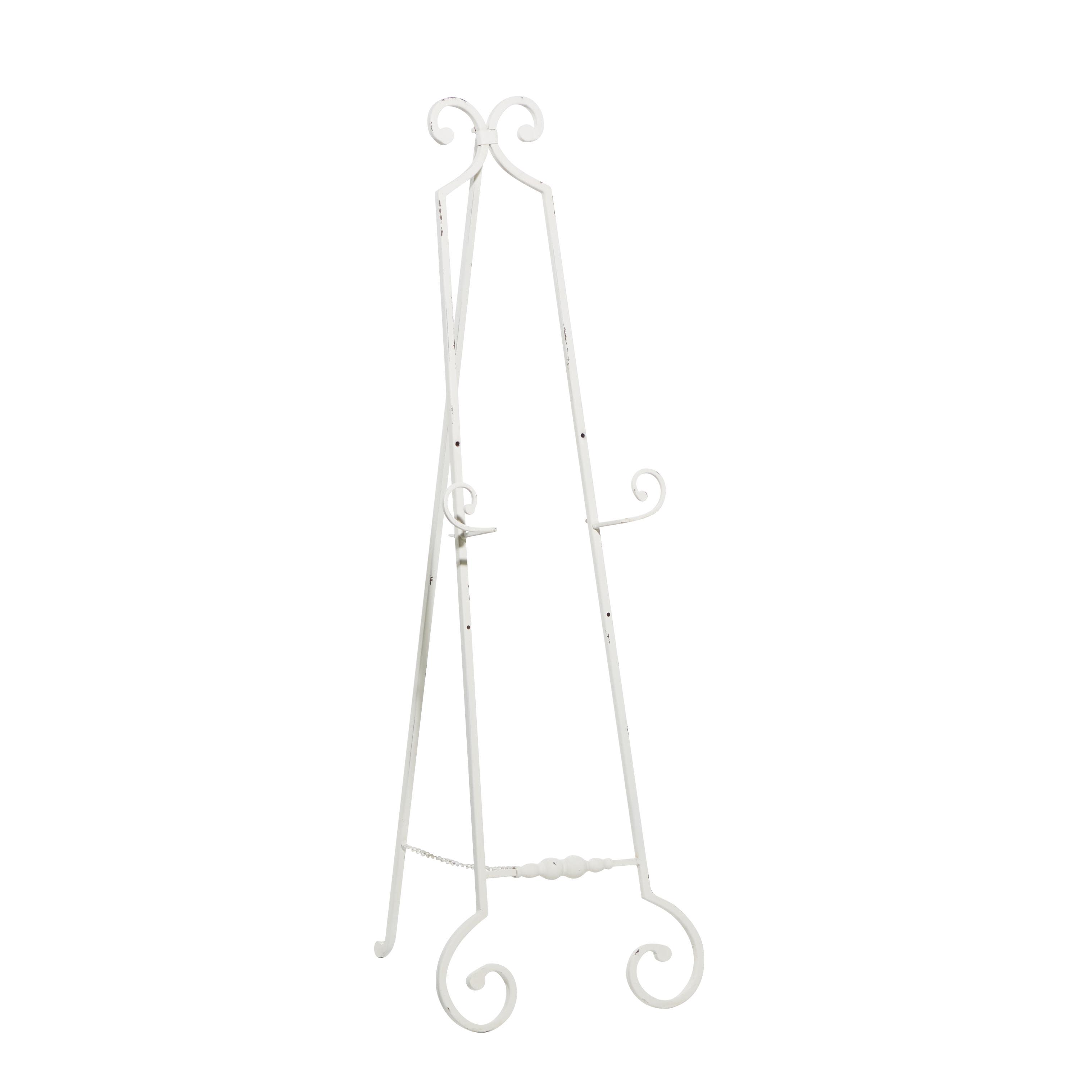 White Metal Scroll Large Adjustable 3 Tier Display Easel with Chain Support, 17" x 22" x 52"