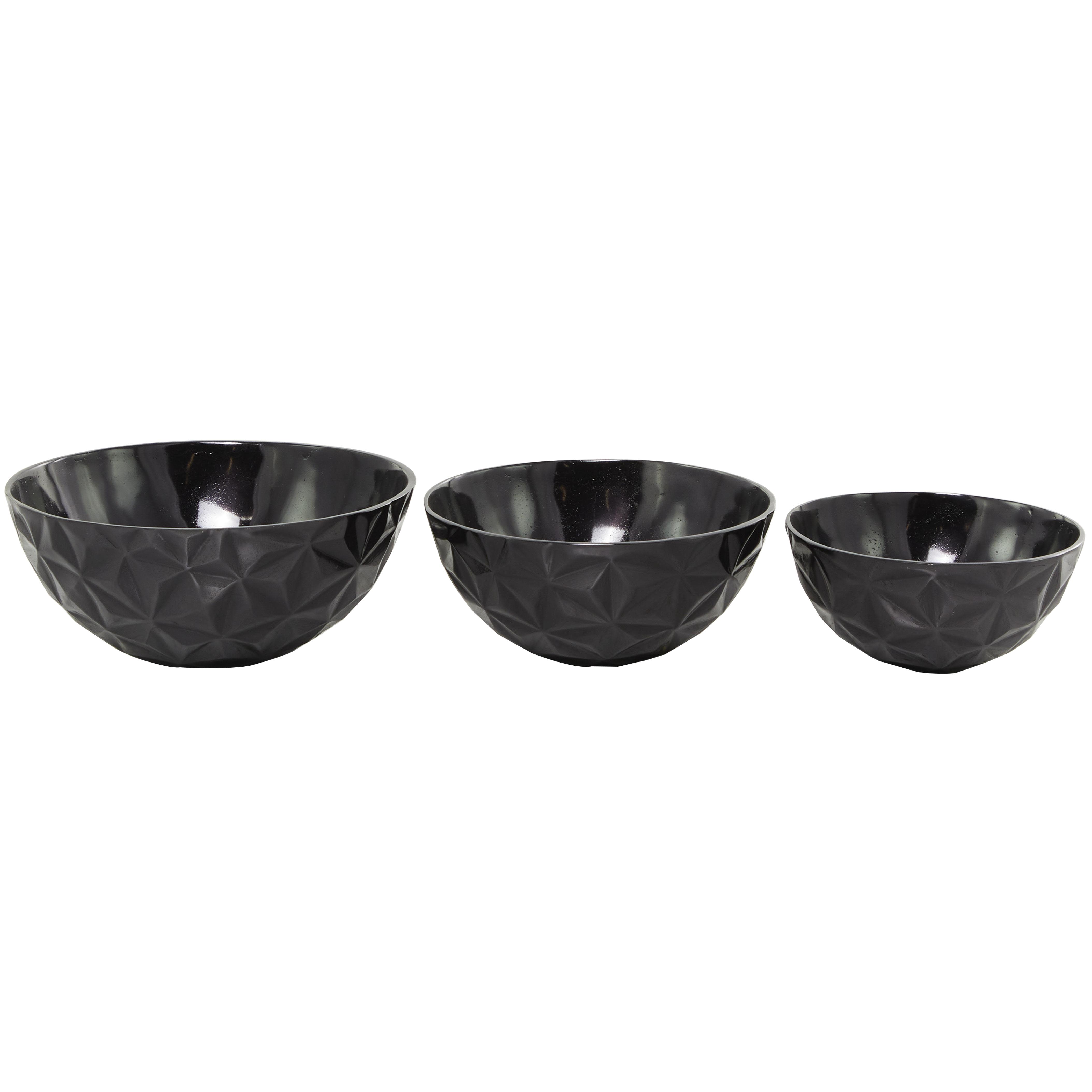 The Novogratz Black Aluminum Metal  Faceted Decorative Bowl, Set of 3 14", 12", 10"W