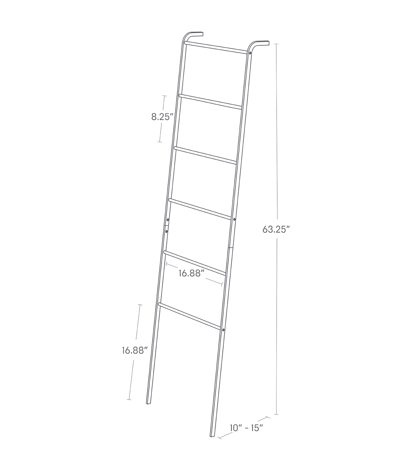 Dimension Image for Leaning Storage Ladder on a white background showing height of 63.25